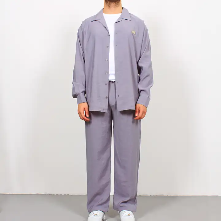 Logo Detaylı Uzun Kollu Gömlek Takımı - Gri