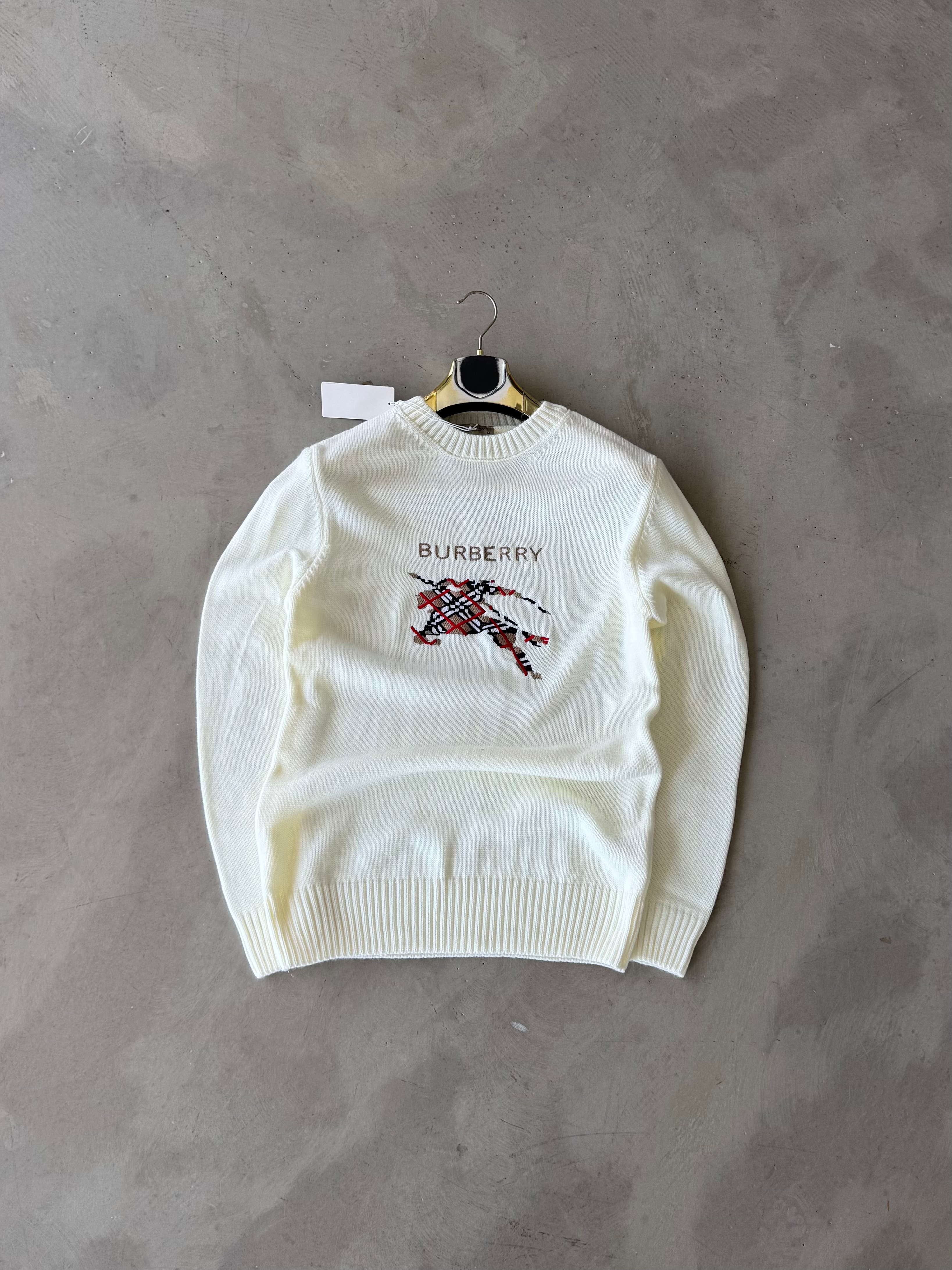 BRBY Printed Triko Kazak - Beyaz