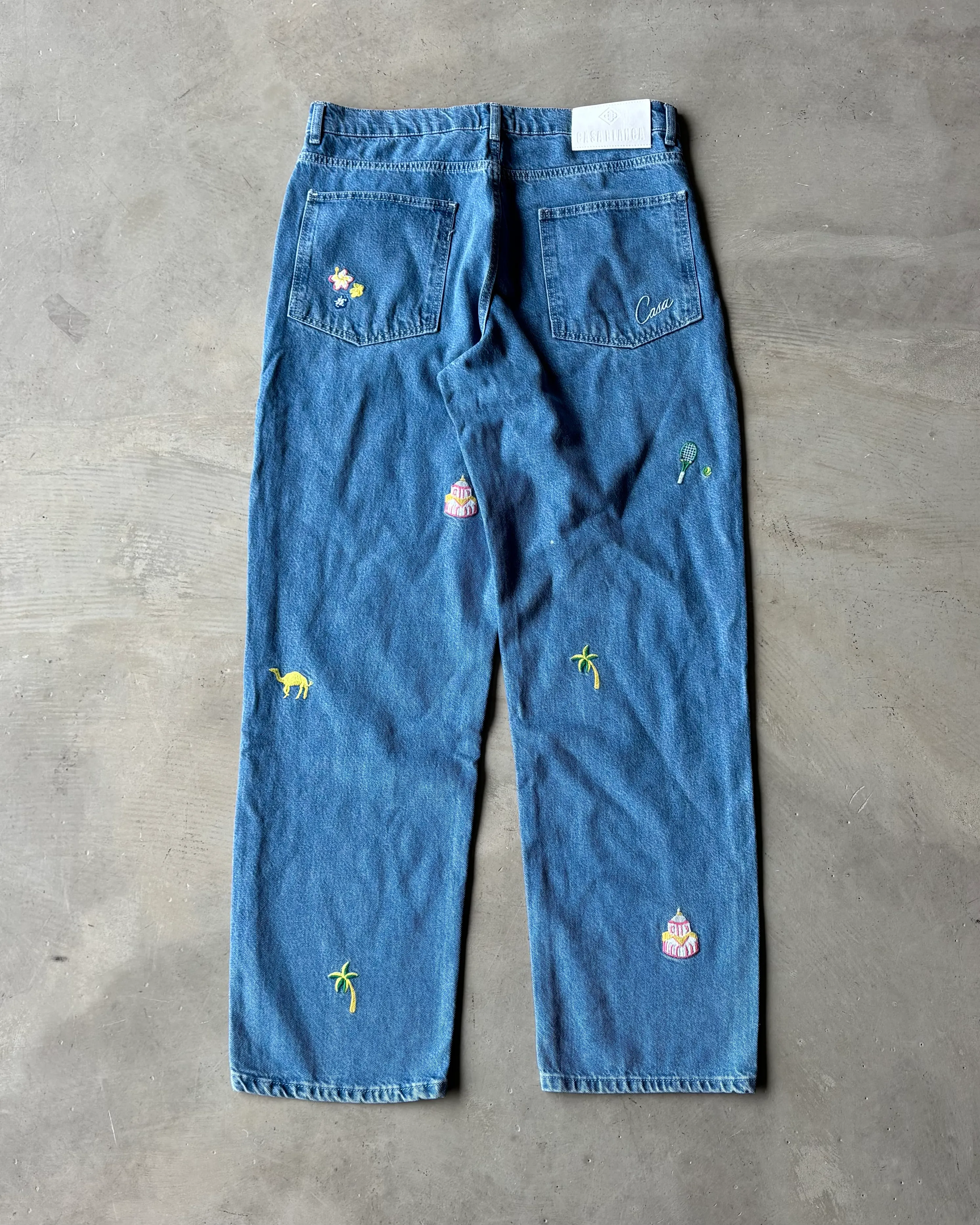 Desen Nakışlı Baggy Kot Pantolon