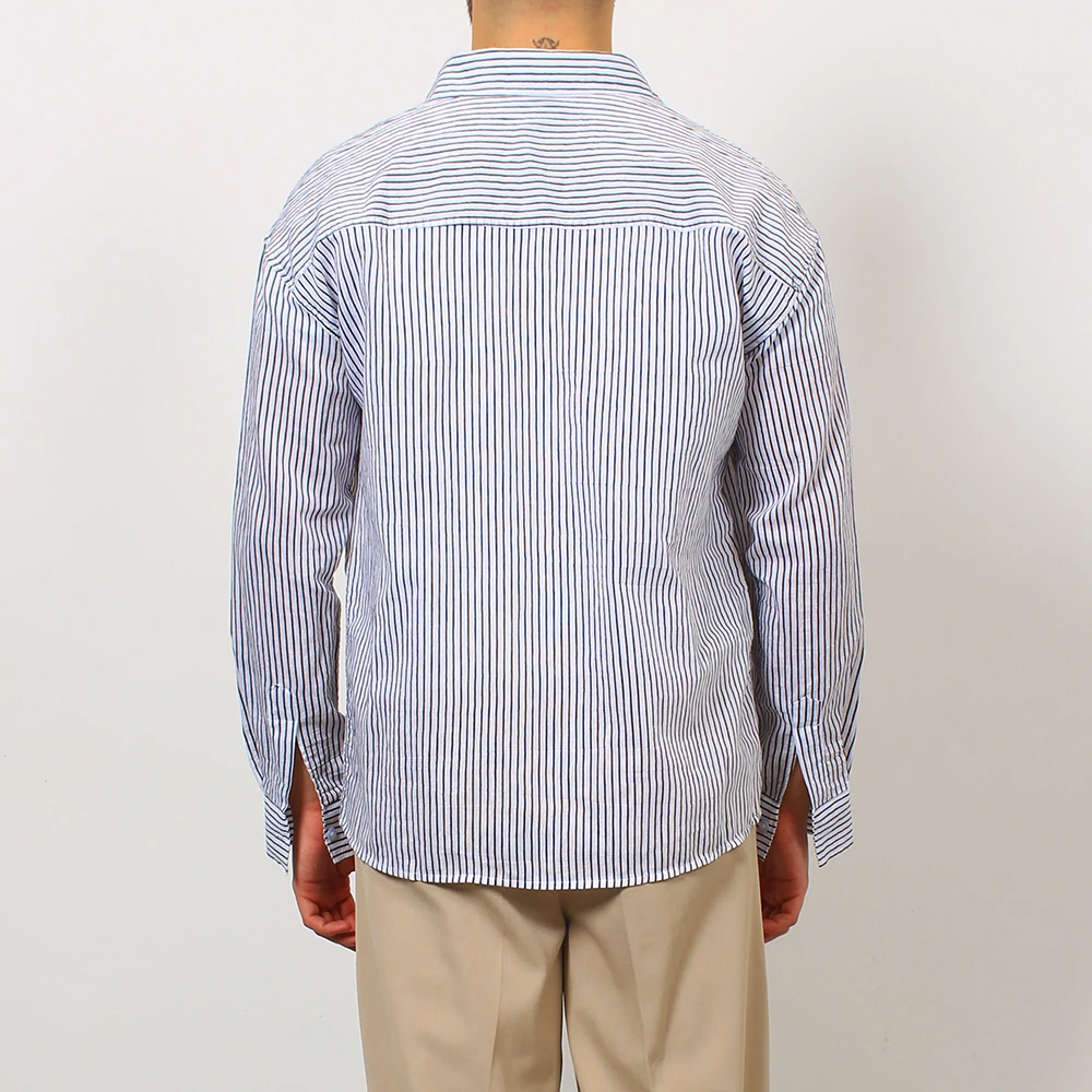 Geniş Çizgili Keten - Normal Gömlek