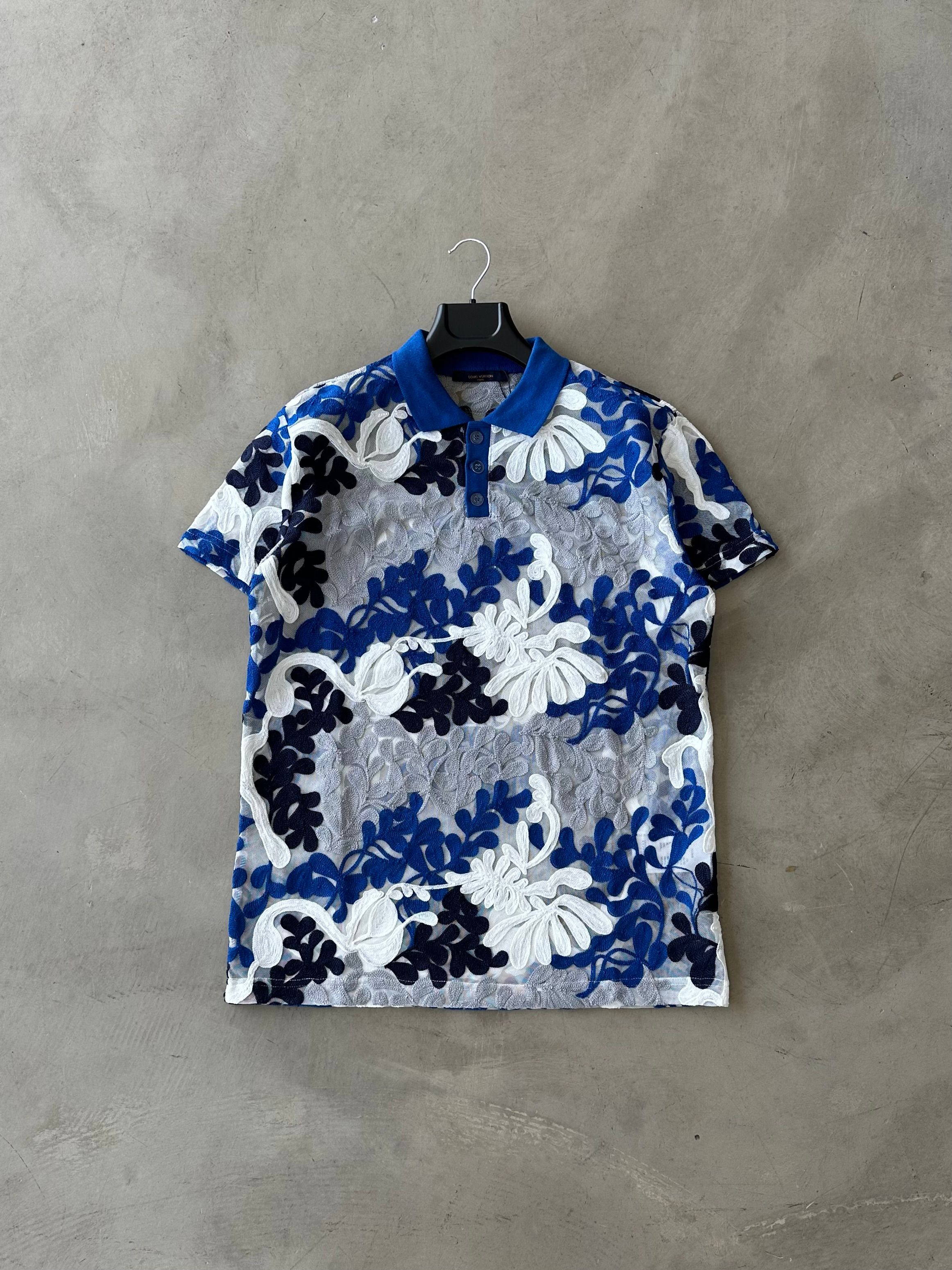 LV Ultra Premium Nakışlı Desenli Tshirt - Mavi
