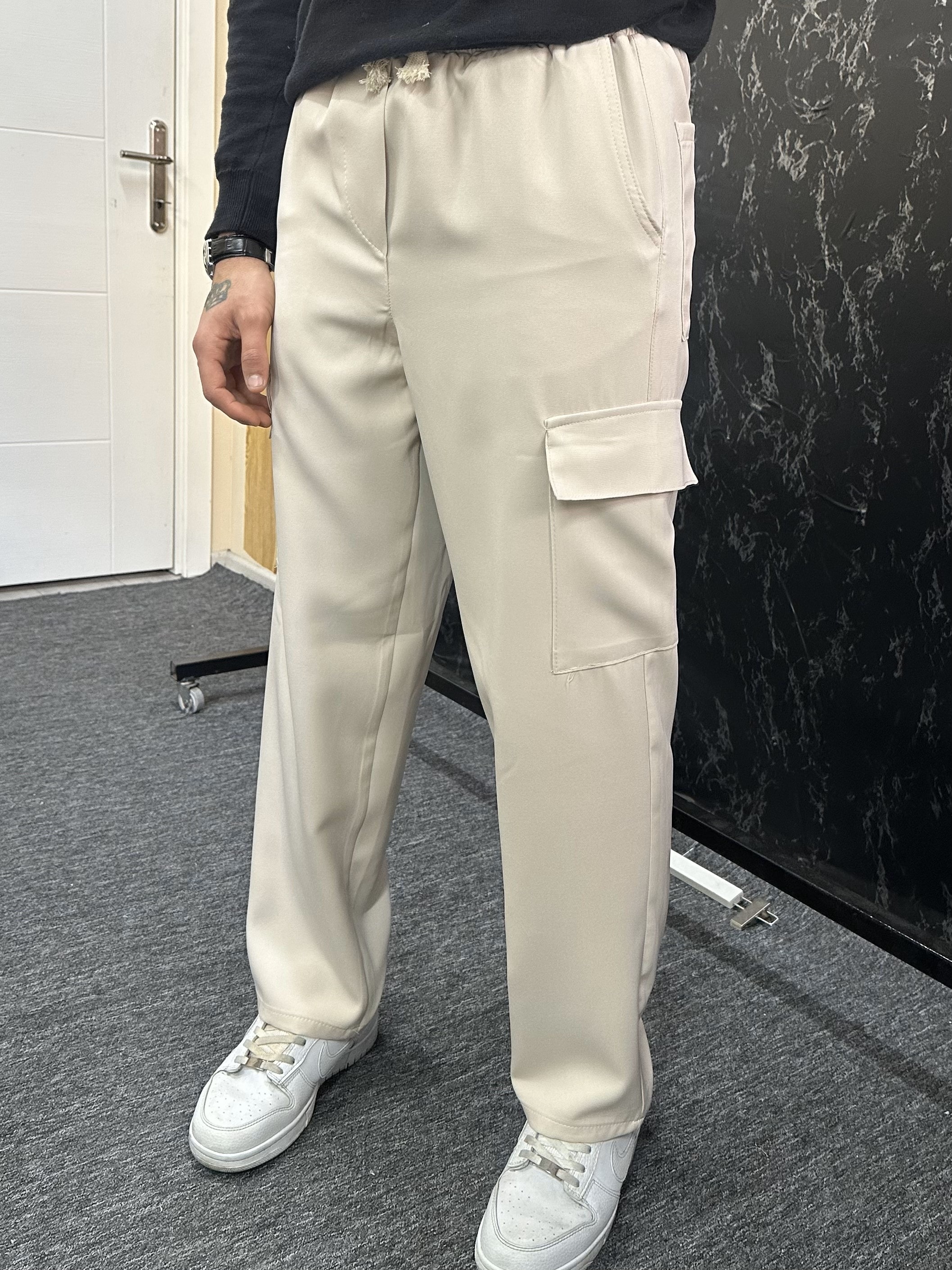 Baggy Premium Kumaş Pantolon  - Krem