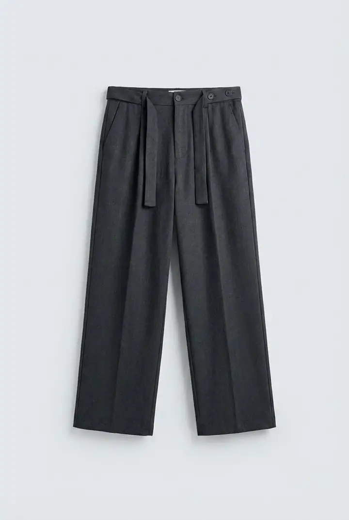 Çapraz Kalın İp Detaylı Kumaş Pantolon - Antrasit