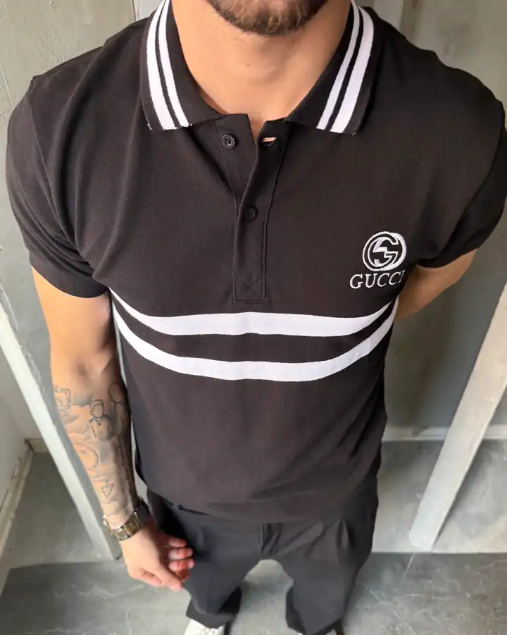 Sol Göğüs Logo Detaylı Çizgili Polo Yaka T-Shirt