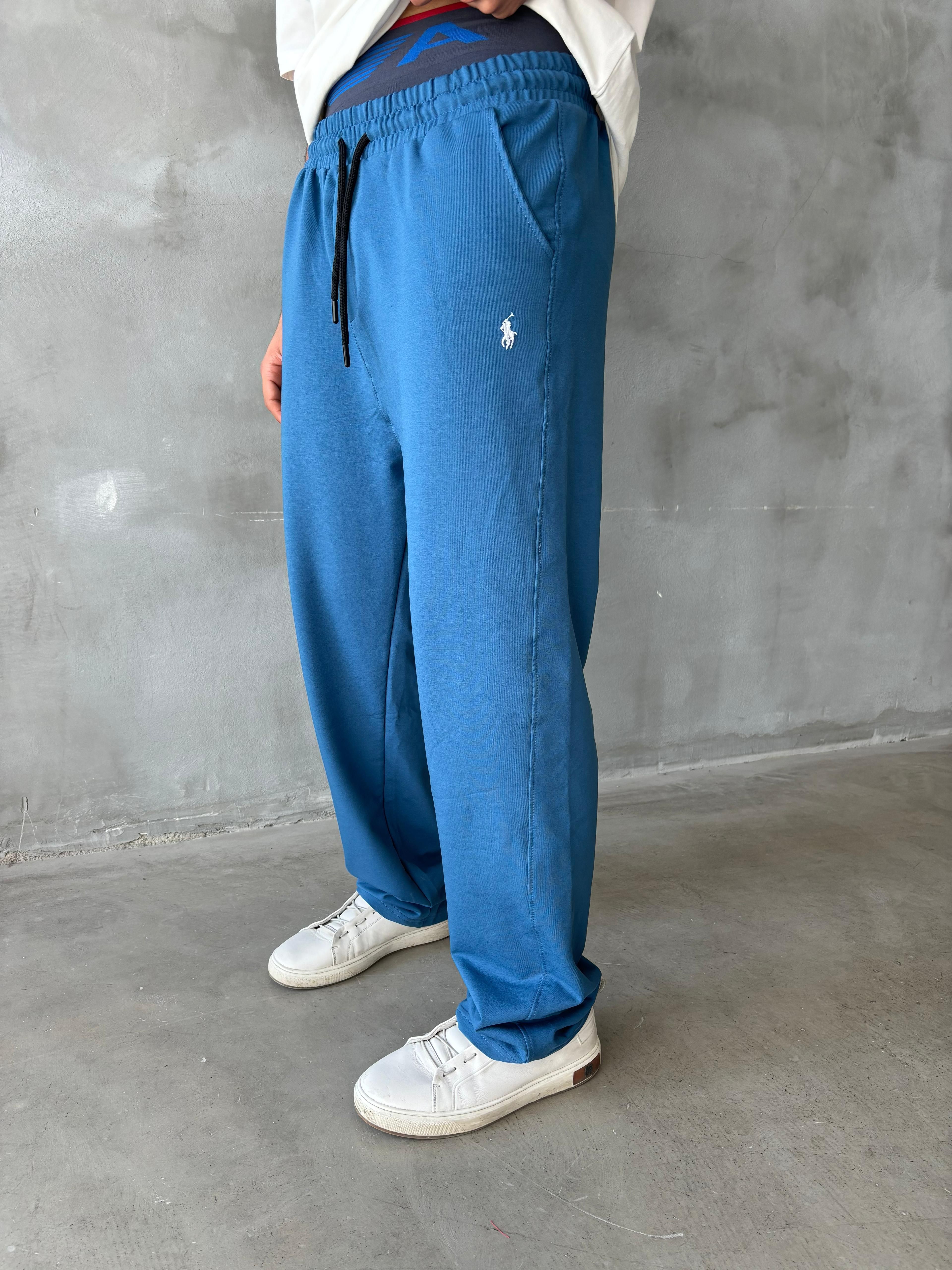 PRL Nakışlı Baggy Fit Eşofman - Saks Mavisi