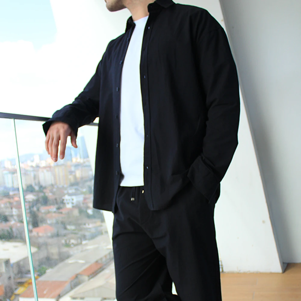 Keten Uzun Kollu Relax Fit Gömlek Takım