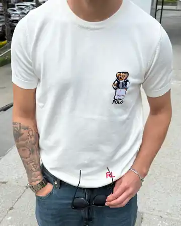Sol Göğüs Ayıcık Nakışlı Triko T-Shirt