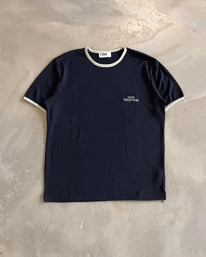 Yaka Renk Detaylı Basic Triko T-Shirt - Lacivert