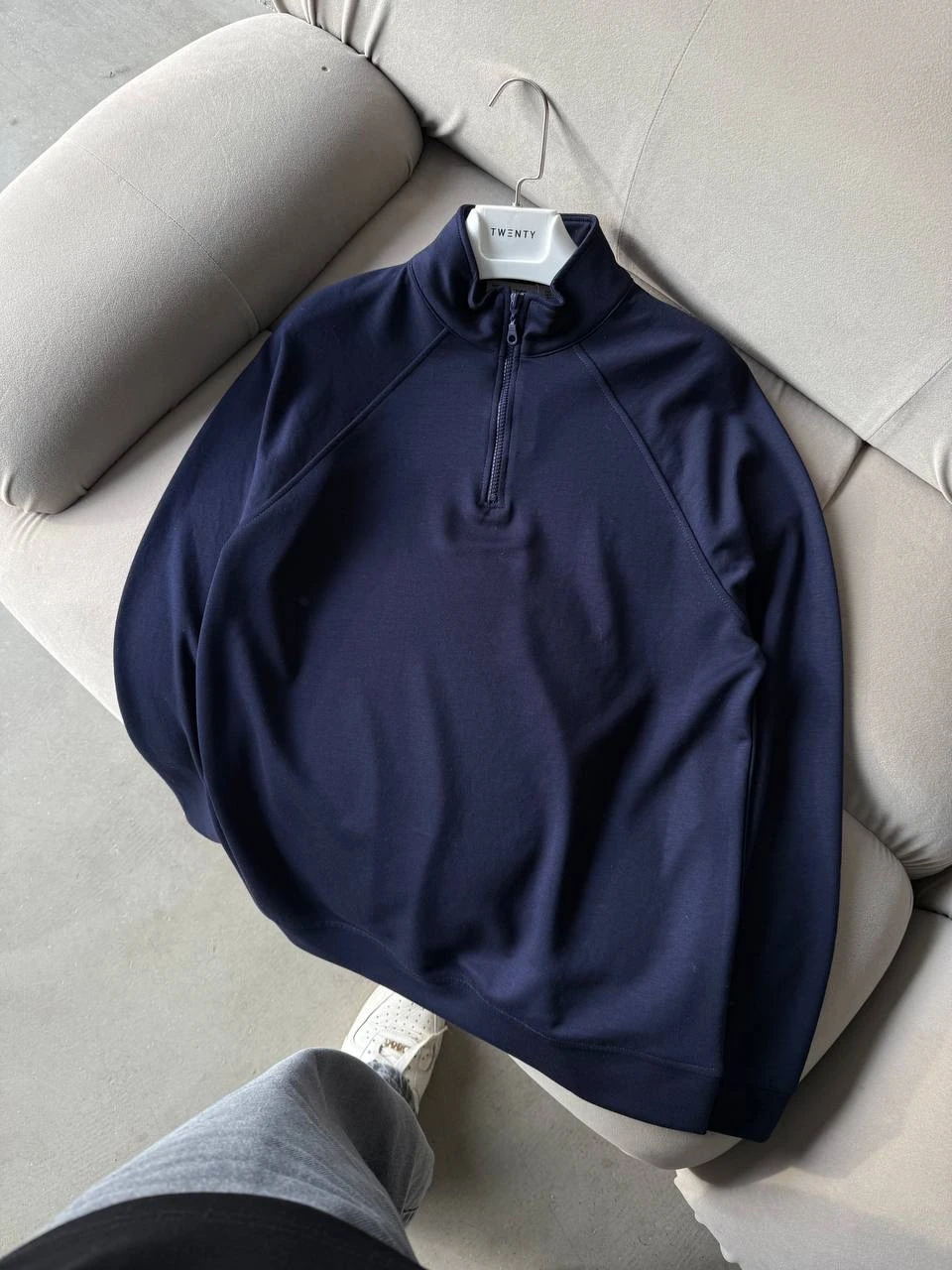 Premium Basic Pamuklu Yarım Fermuarlı Sweatshirt - Koyu Lacivert