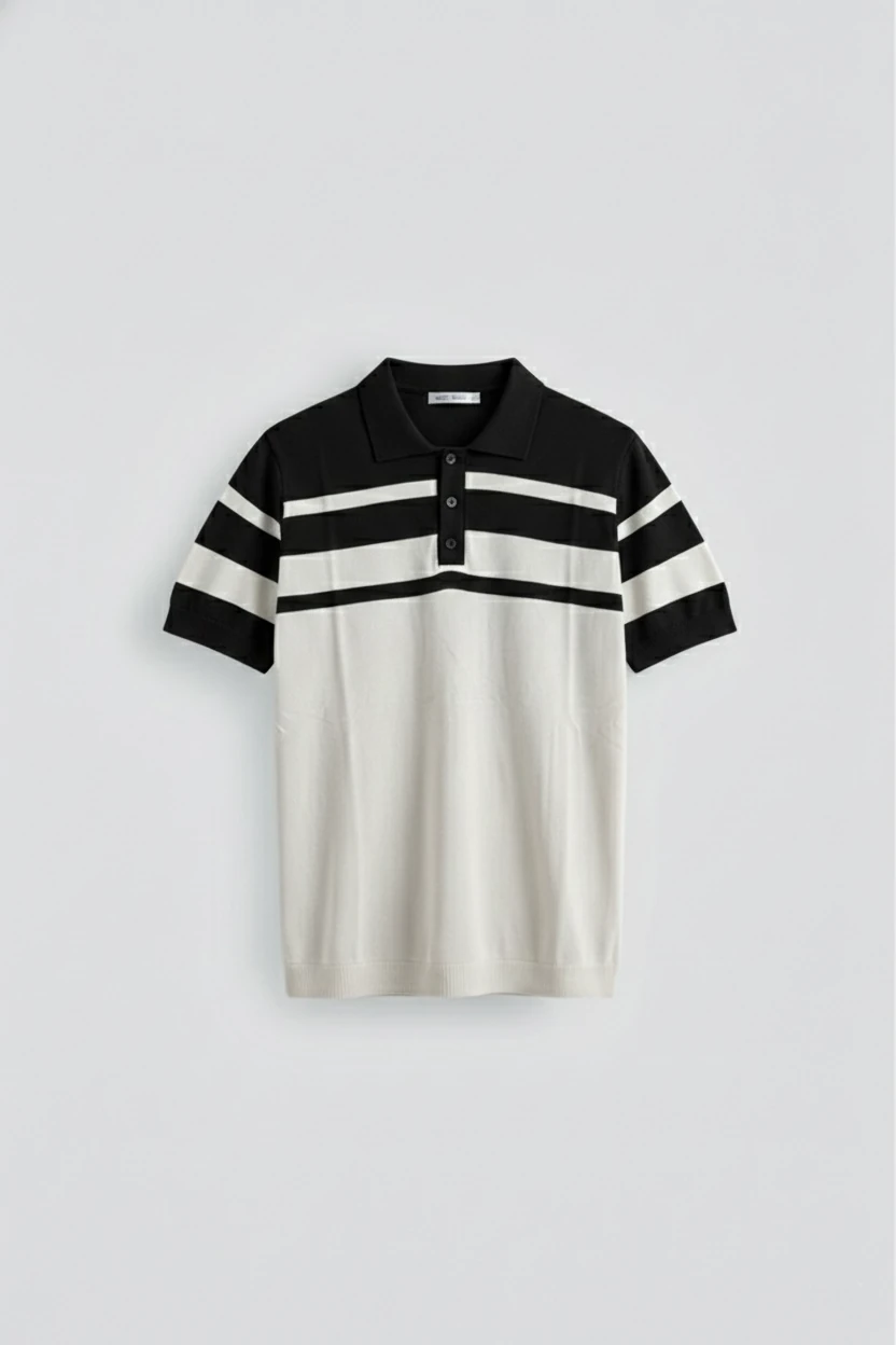 Çift Renk Şeritli Polo Yaka T-Shirt