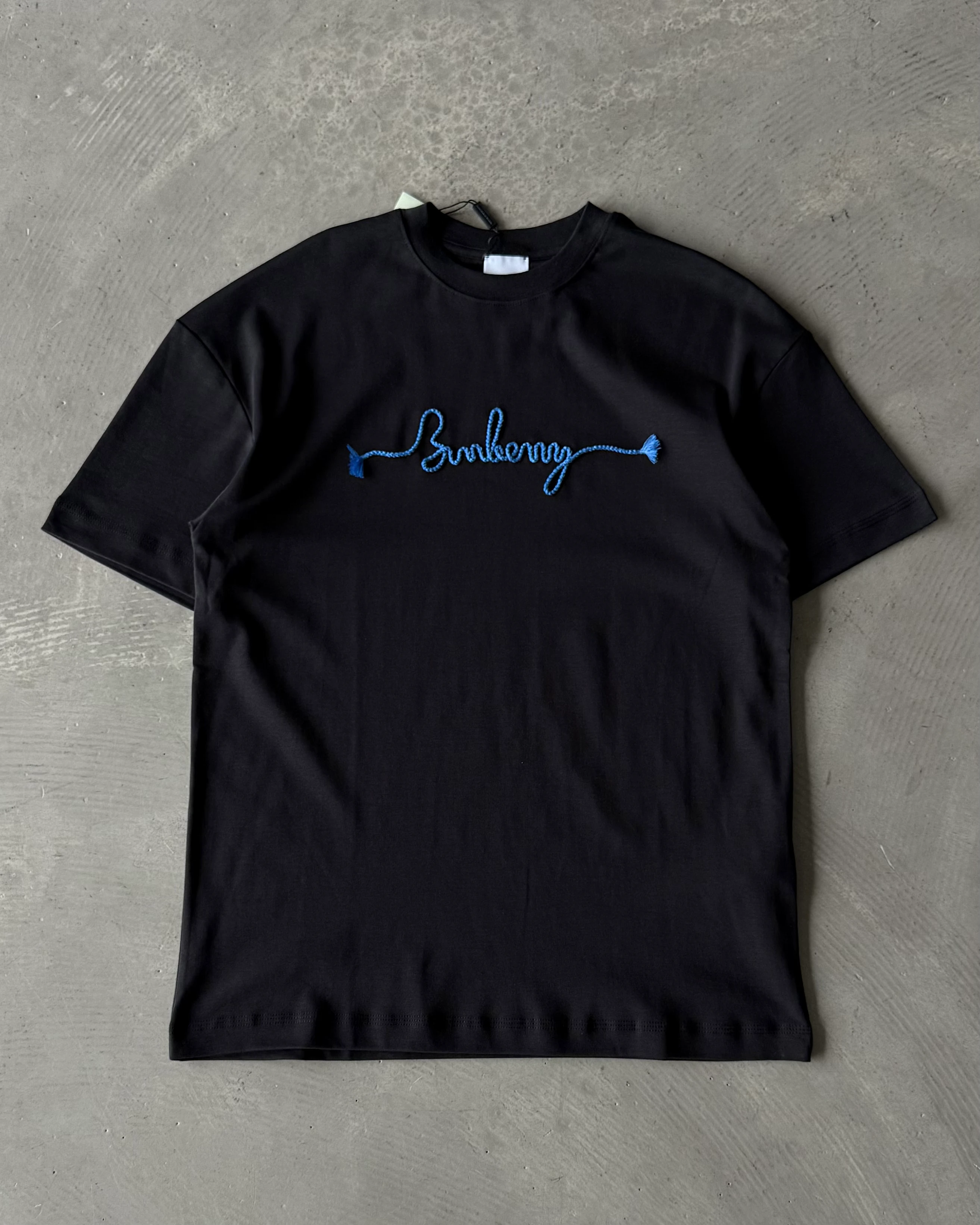 Mavi Göğüs Nakışlı Basic T-Shirt