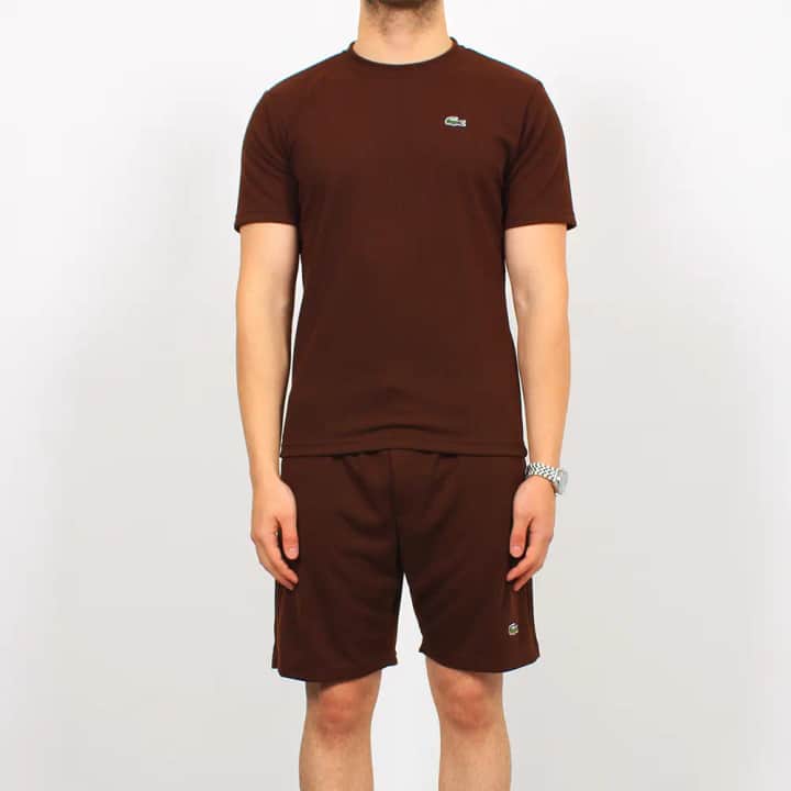 Çizgi Detaylı Regular Fit Şort Takım - Kahverengi