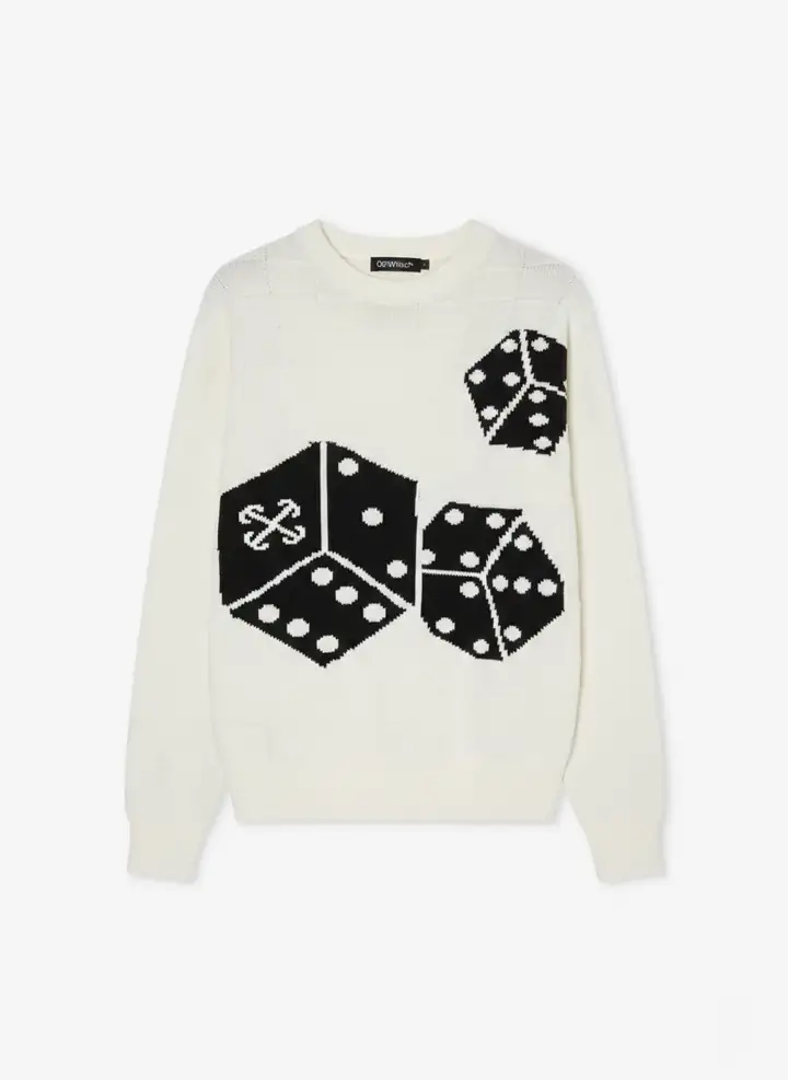 OF Premium Zar Desenli Triko - Beyaz