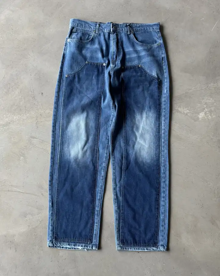 Çizgili Yıkama ve Nakış Detaylı Baggy Pantolon