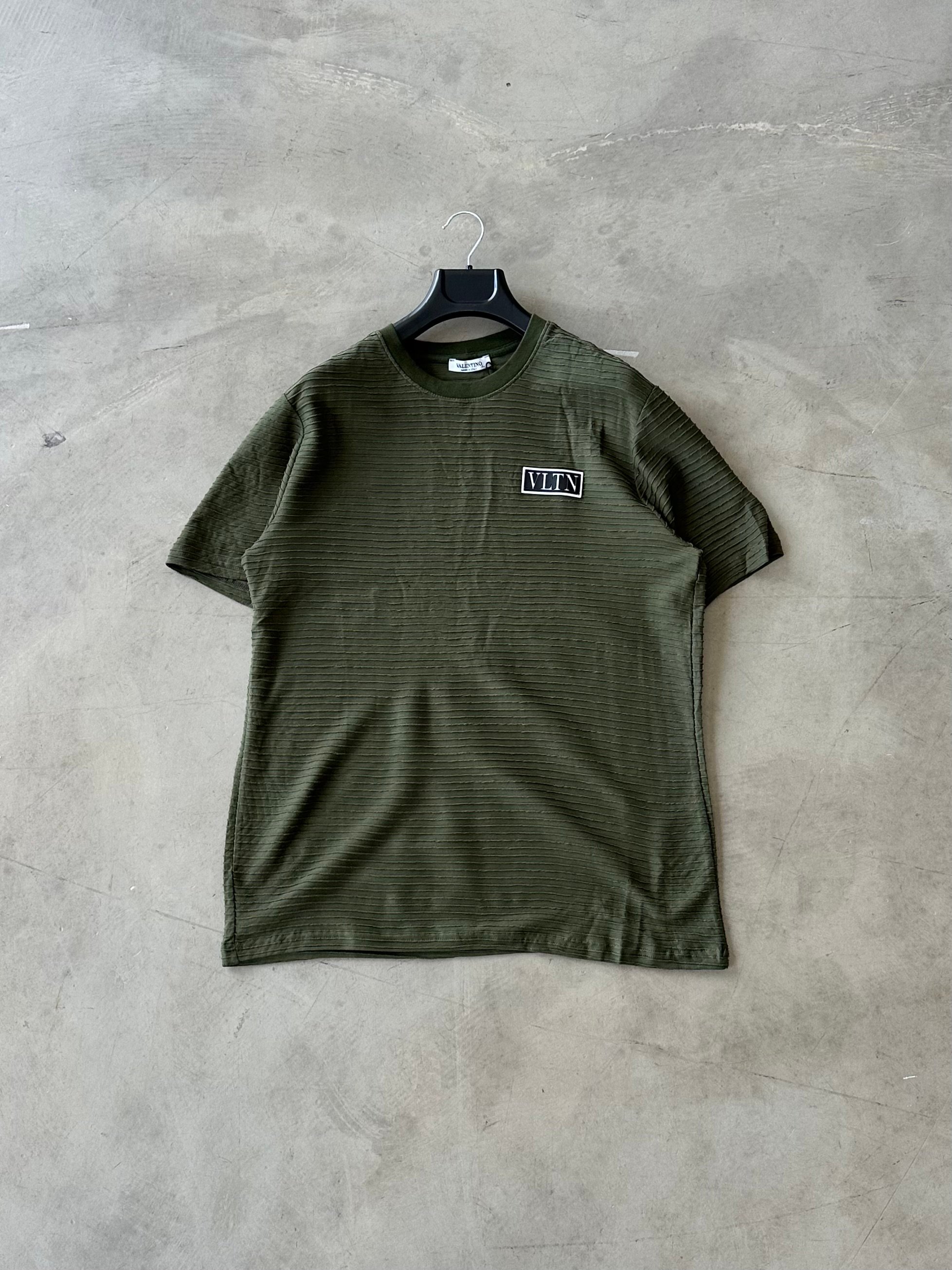 VLNT Logo Detay Çizgili Basic Tshirt - Yeşil