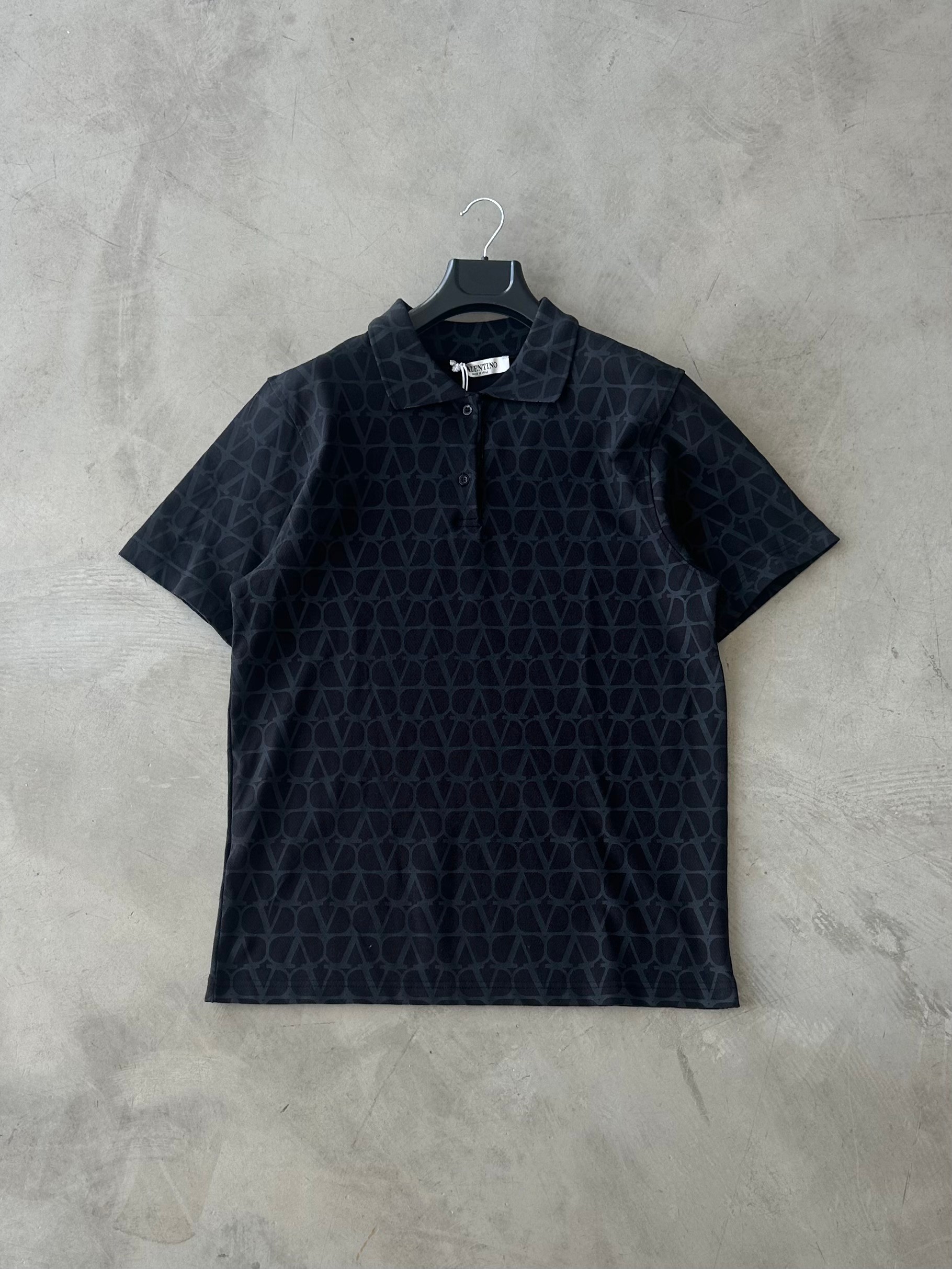 VLNT Premium Desenli Polo Yaka Tee - Siyah