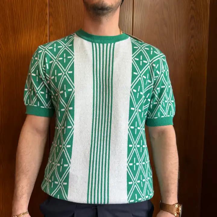 Baklava Desenli Bisiklet Yaka Triko T-Shirt