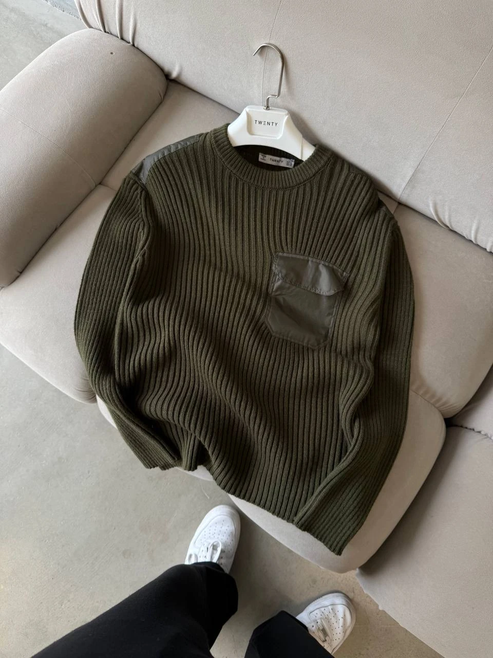 Premium Basic Cep Detaylı Triko - Yeşil