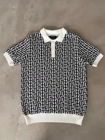 Labirent Desenli Polo Yaka Triko T-Shirt