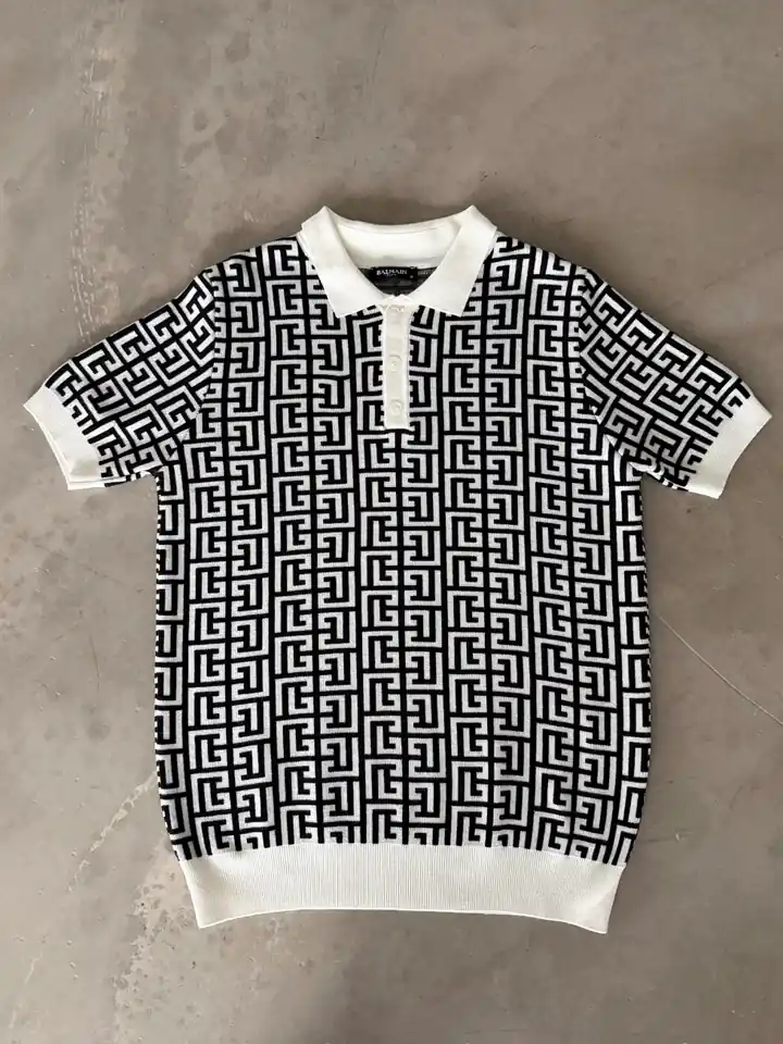 Labirent Desenli Polo Yaka Triko T-Shirt