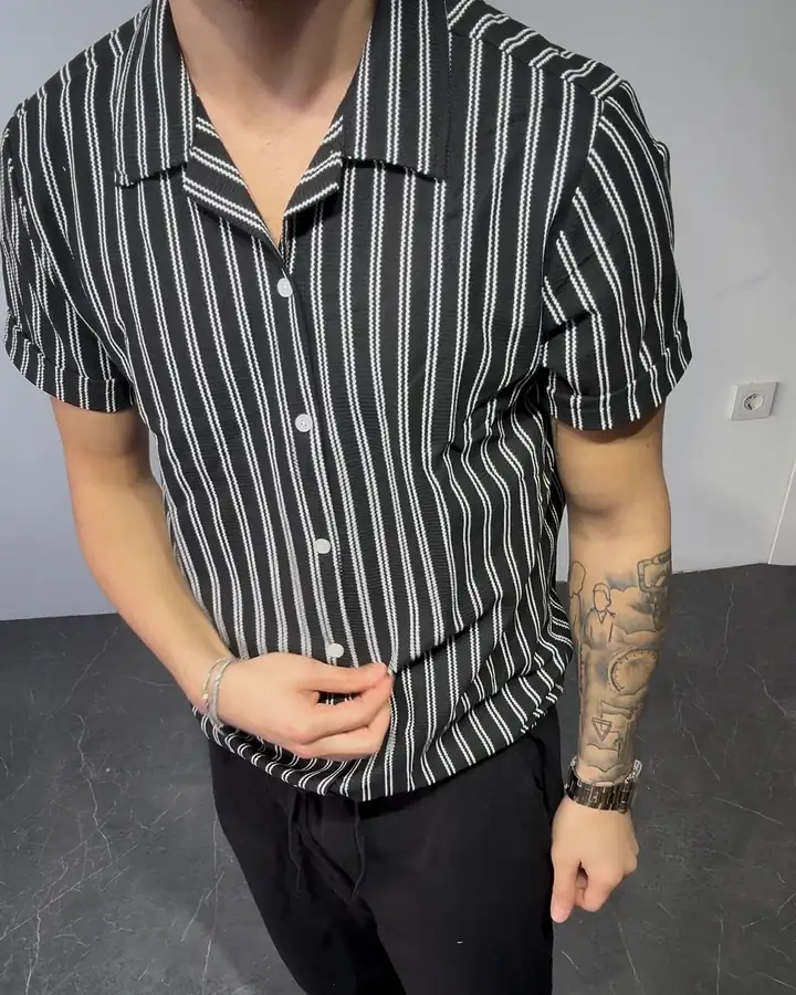 Çift Çizgili Örme Gömlek