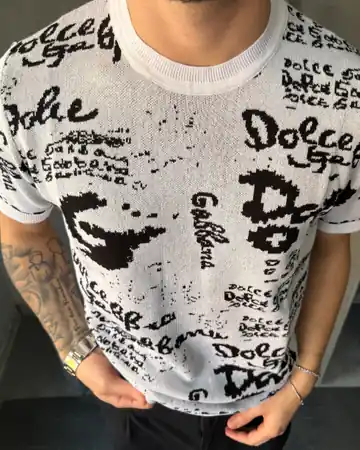 Karışık Logo Detaylı Triko T-Shirt