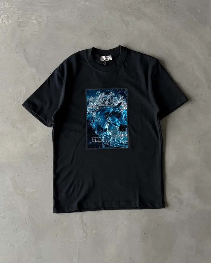 Mavi At Detaylı Basic T-Shirt