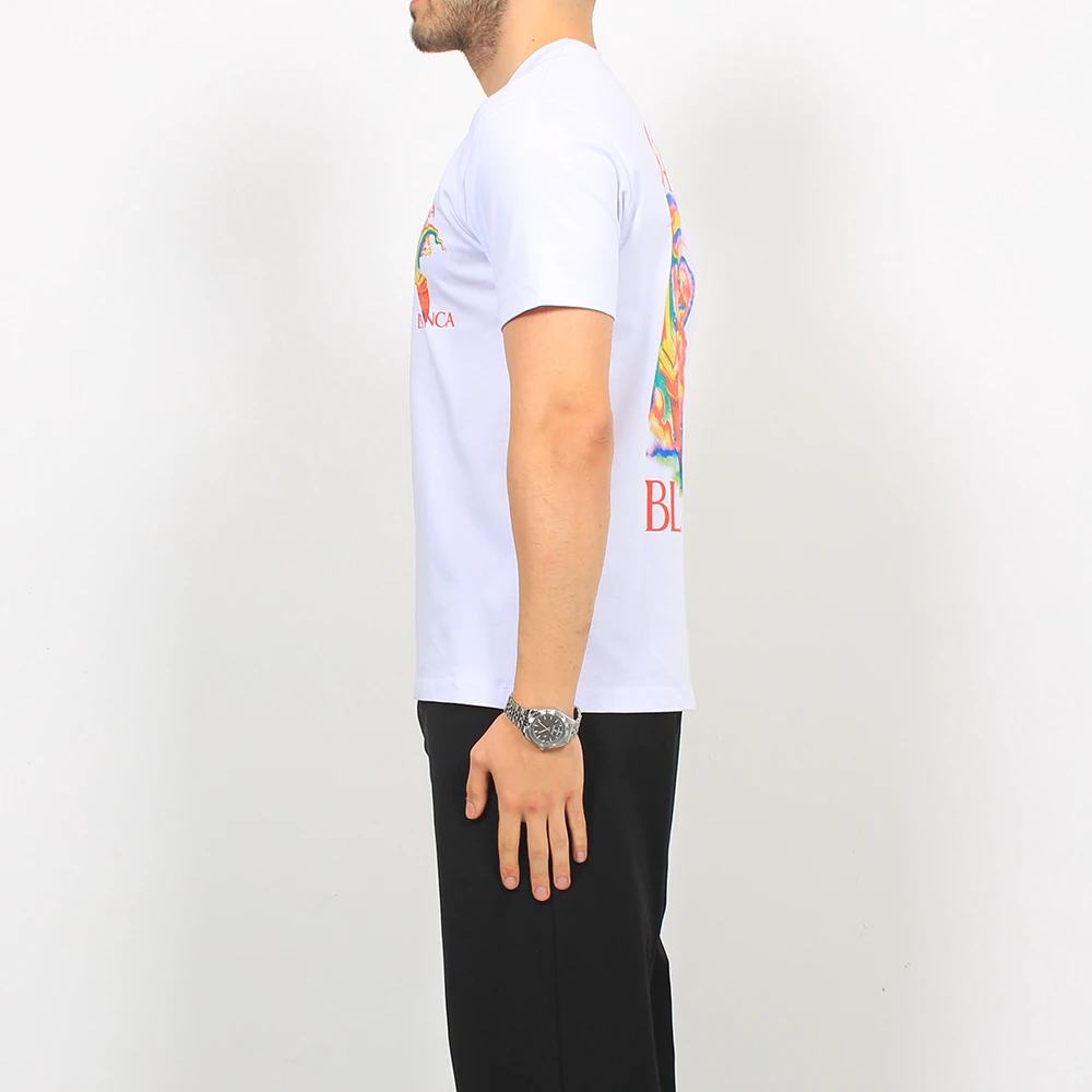 Baskı Detaylı Erkek T-Shirt – Beyaz & Siyah | Modern ve Dinamik Stil