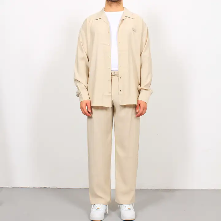 Logo Detaylı Uzun Kollu Gömlek Takımı - Krem