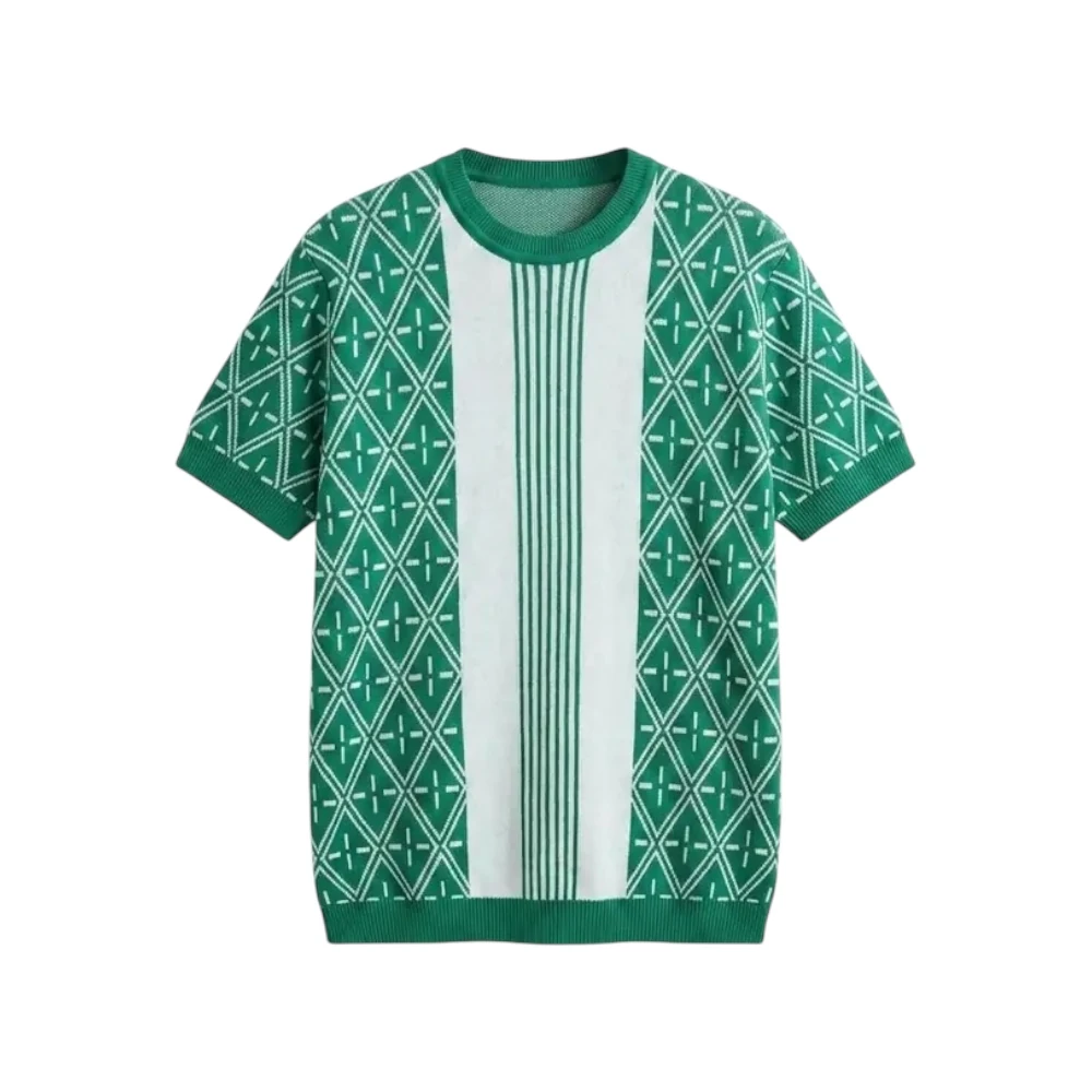 Baklava Desenli Bisiklet Yaka Triko T-Shirt