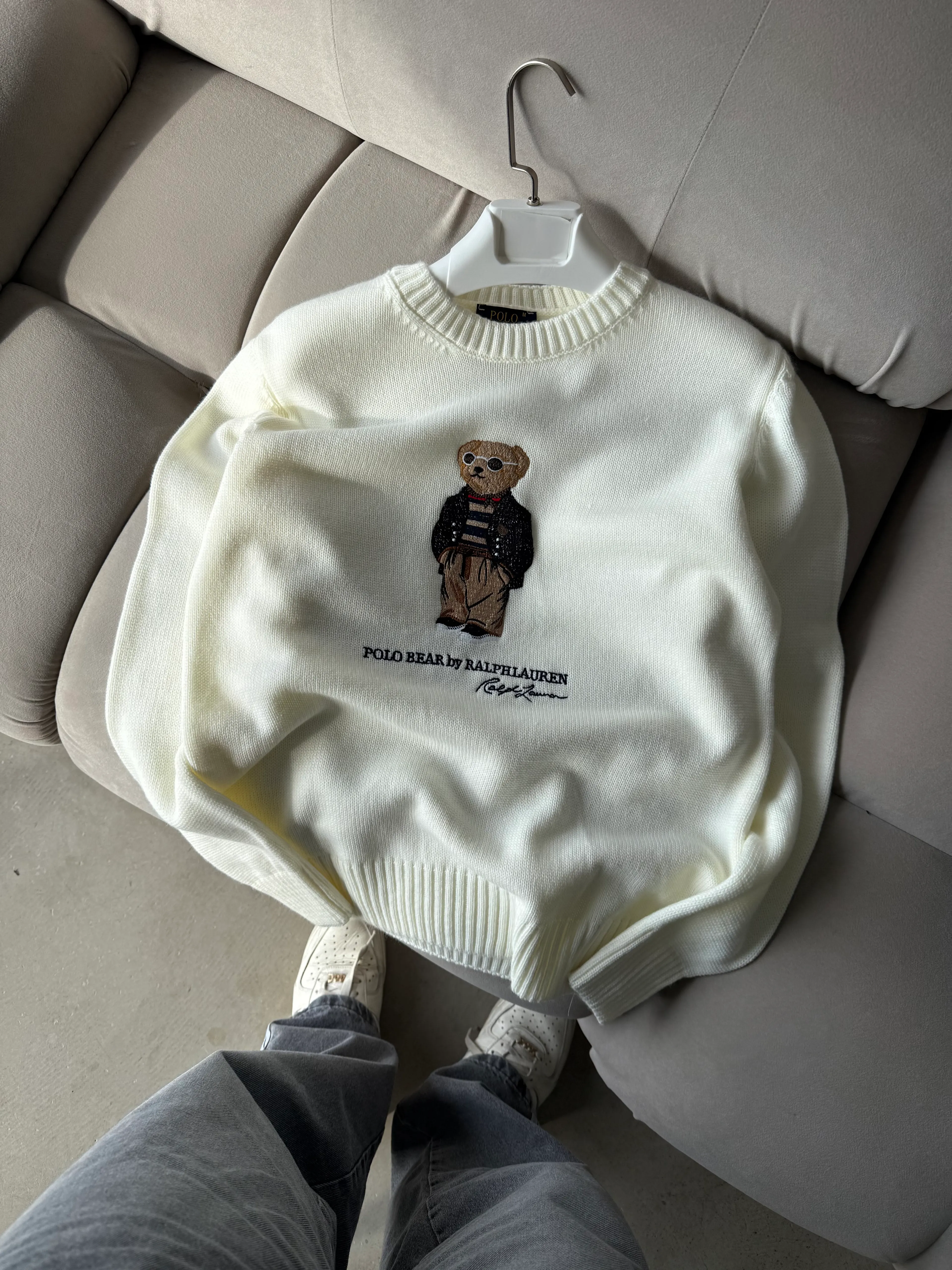 PRL Extra Premium Ayıcık Detaylı Triko - Beyaz