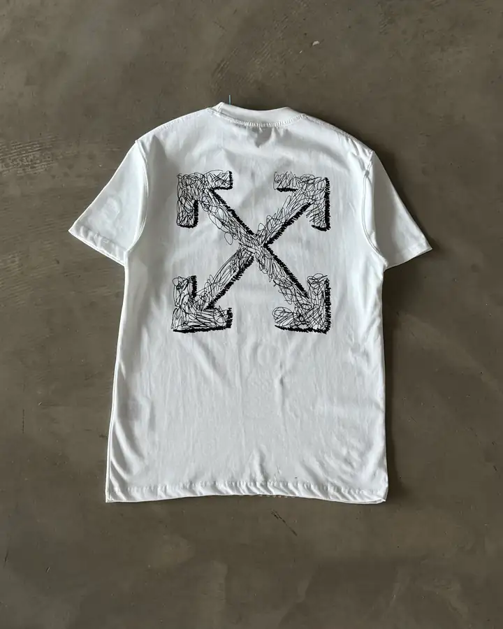 Ön ve Arka Çapraz Baskılı Basic T-Shirt - Beyaz