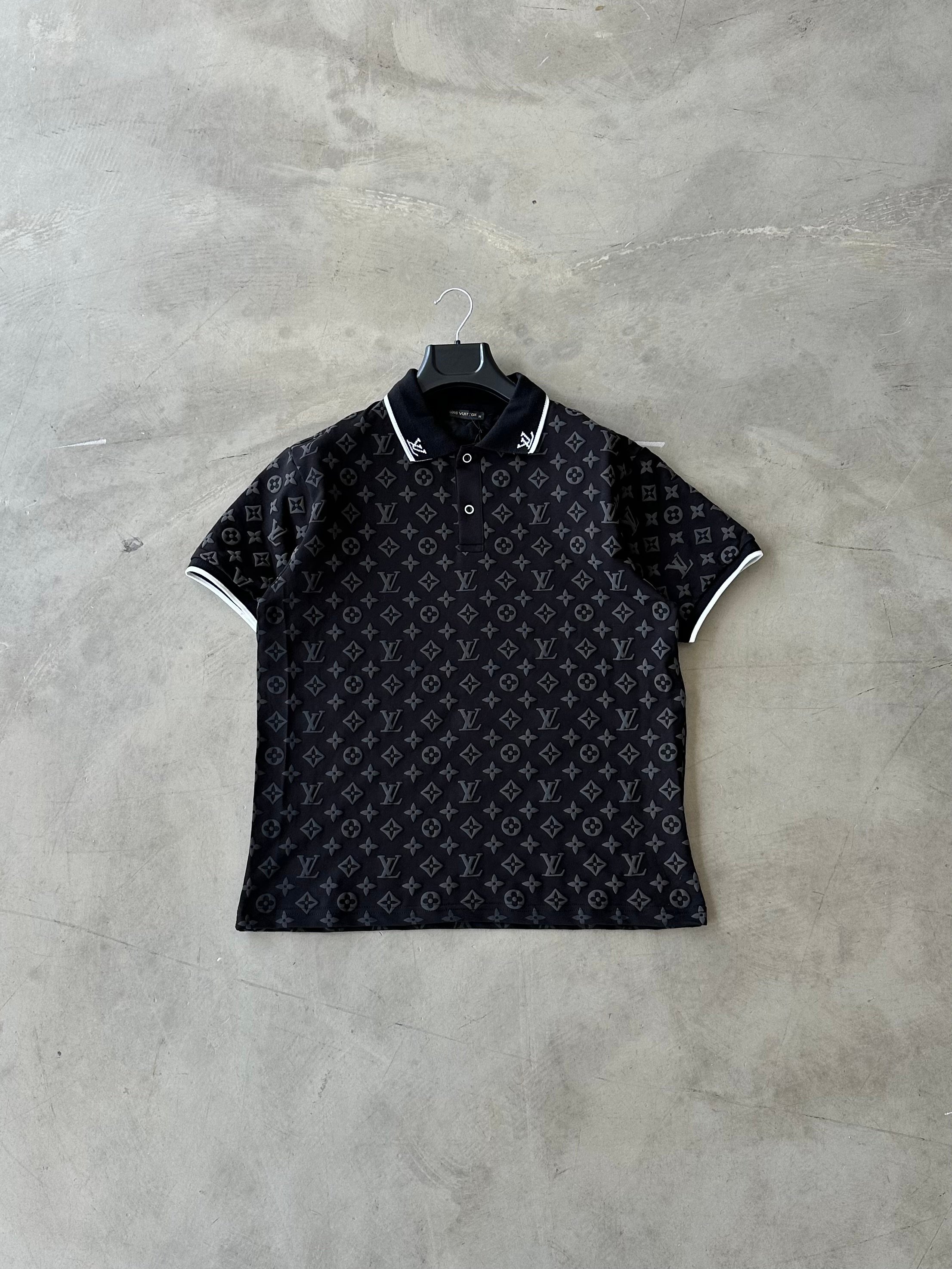 LV Extra Premium Özel Baskılı Polo Yaka Tee - Siyah
