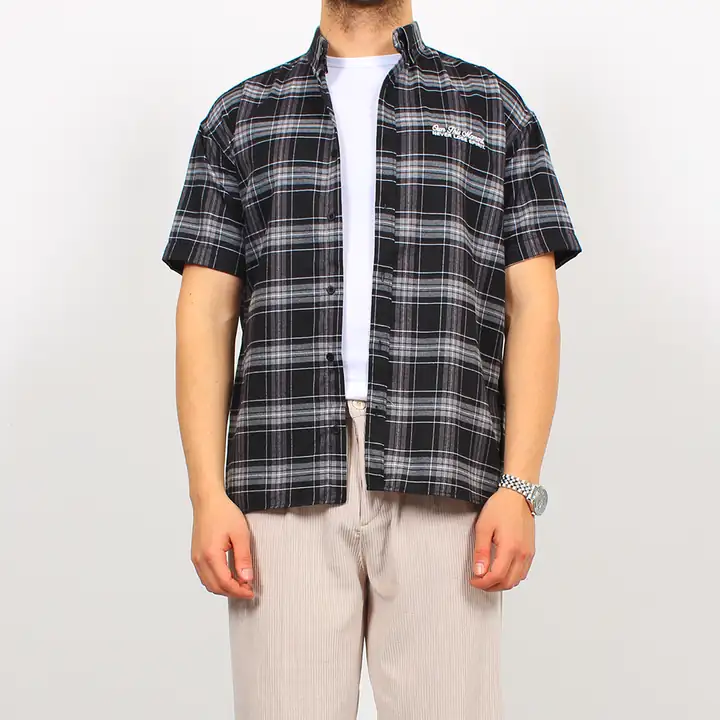 Ekose Oversize Nakış Detay Gömlek