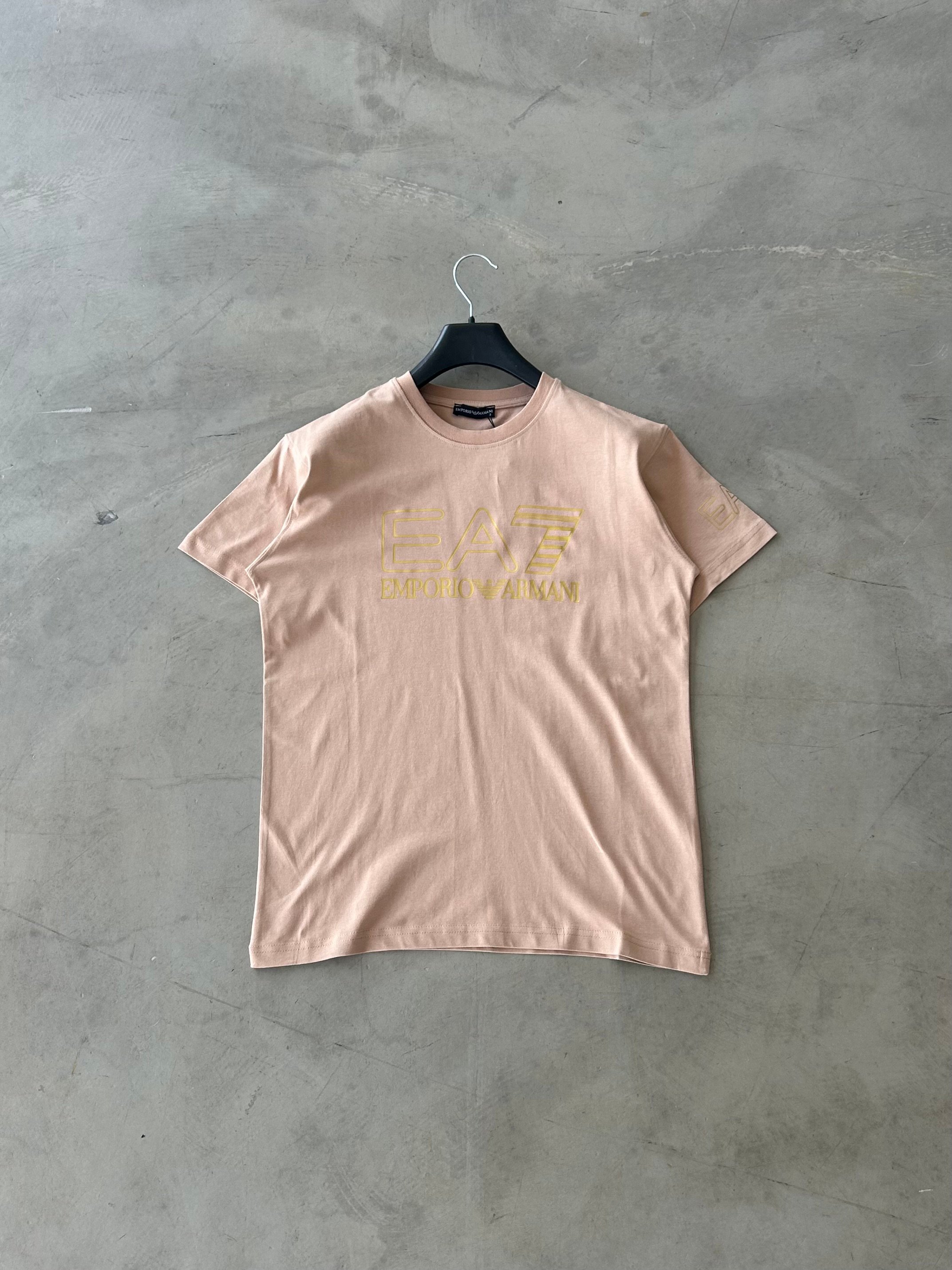 EA7 Orta Bakılı Premium Basic Tshirt - Krem