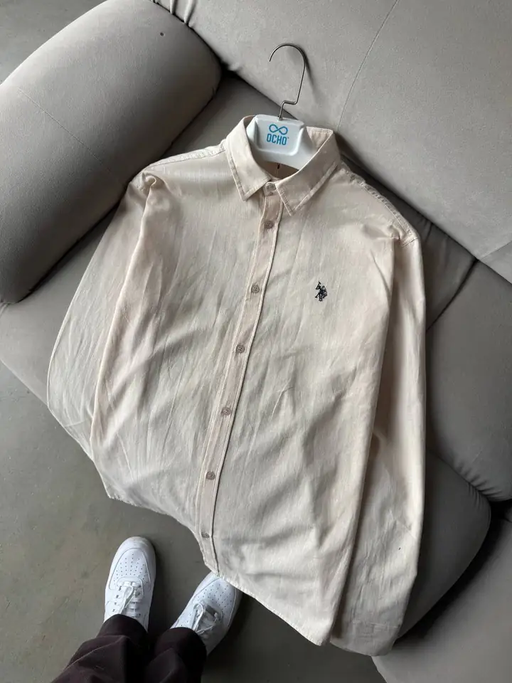 Nakış Detaylı Relax Fit Gömlek - Taş