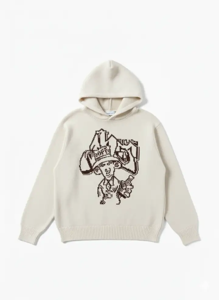 OF Premium Göğüs Ve Sırt Baskılı Kordonlu Triko - Beyaz