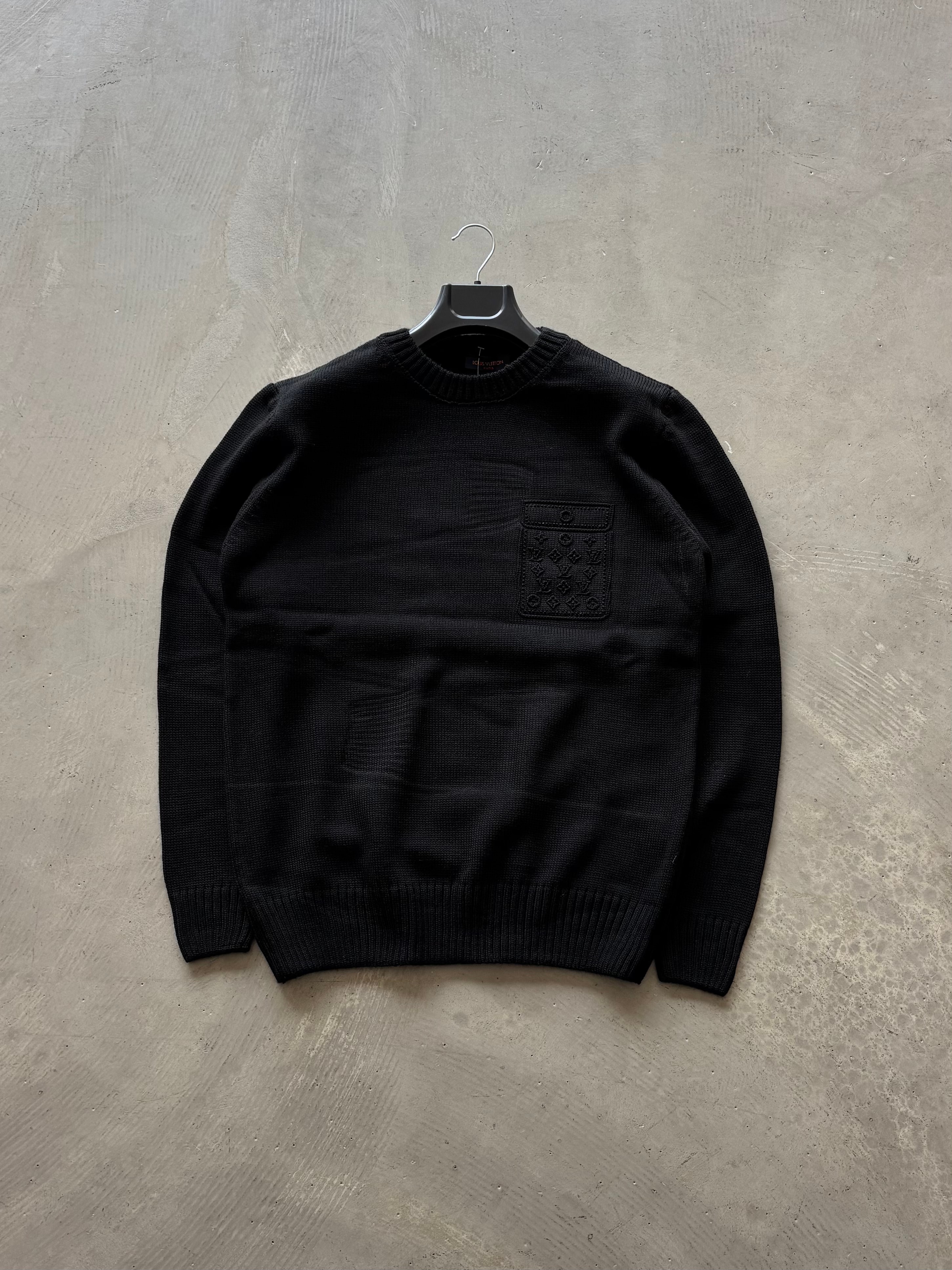LV Premium Desenli Triko Kazak - Siyah