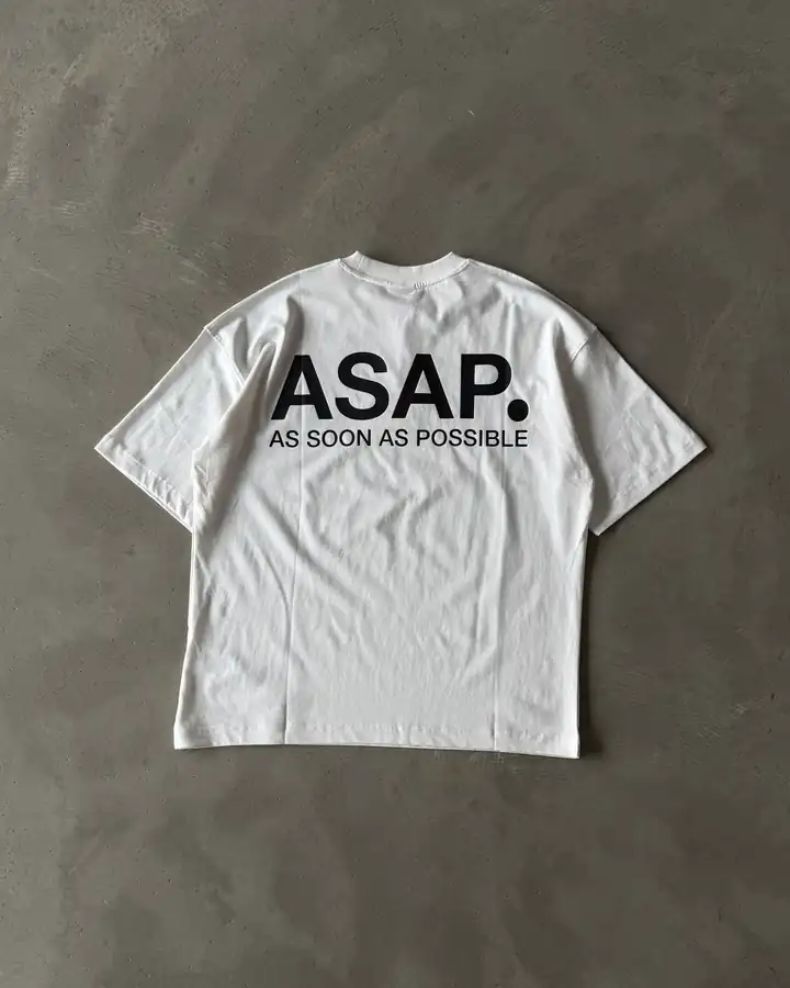 Sol Göğüs ve Arka Baskılı " ASAP " T-Shirt - Beyaz