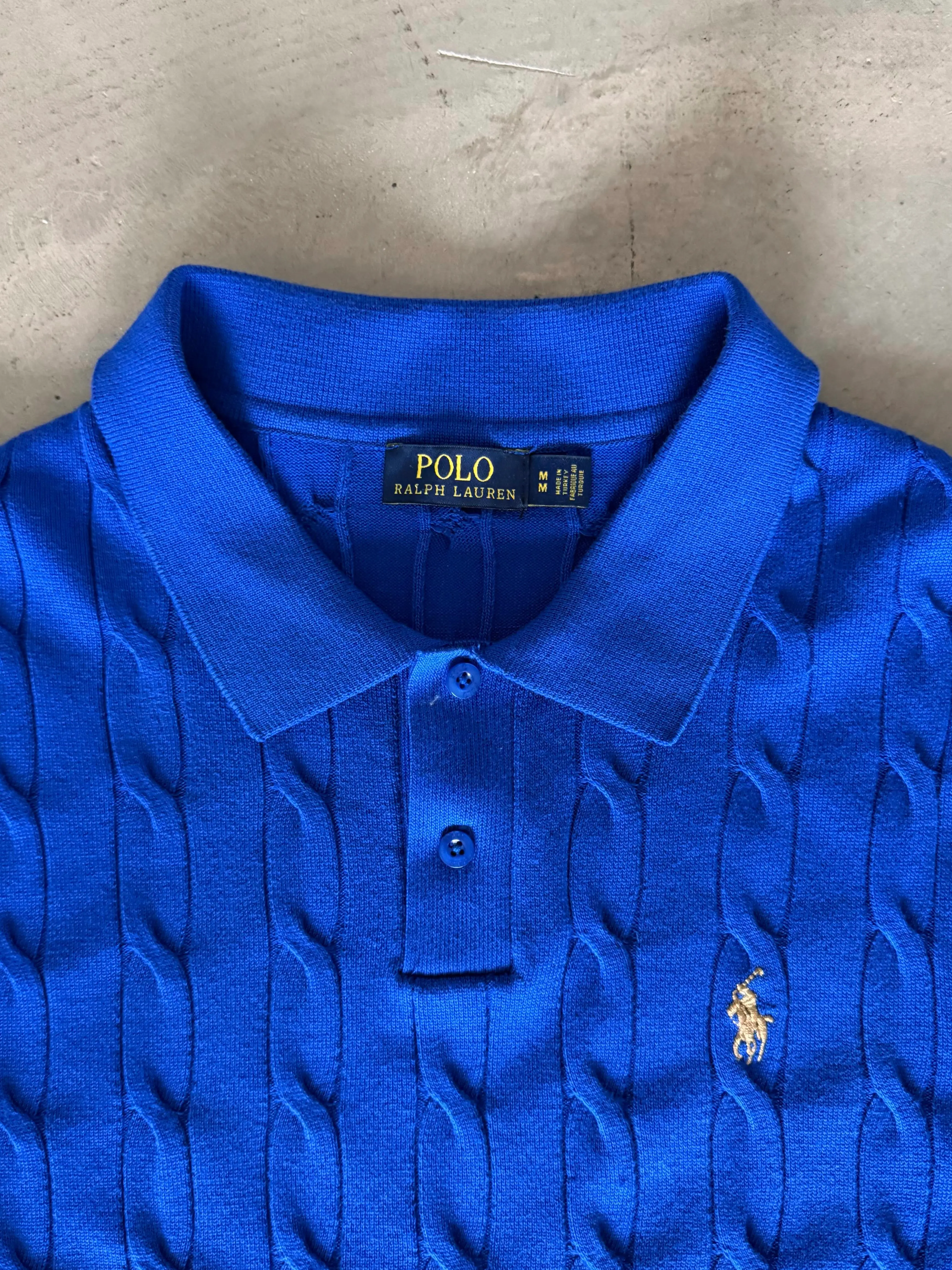 Dikey Örgü Desenli Polo Yaka Triko T-Shirt