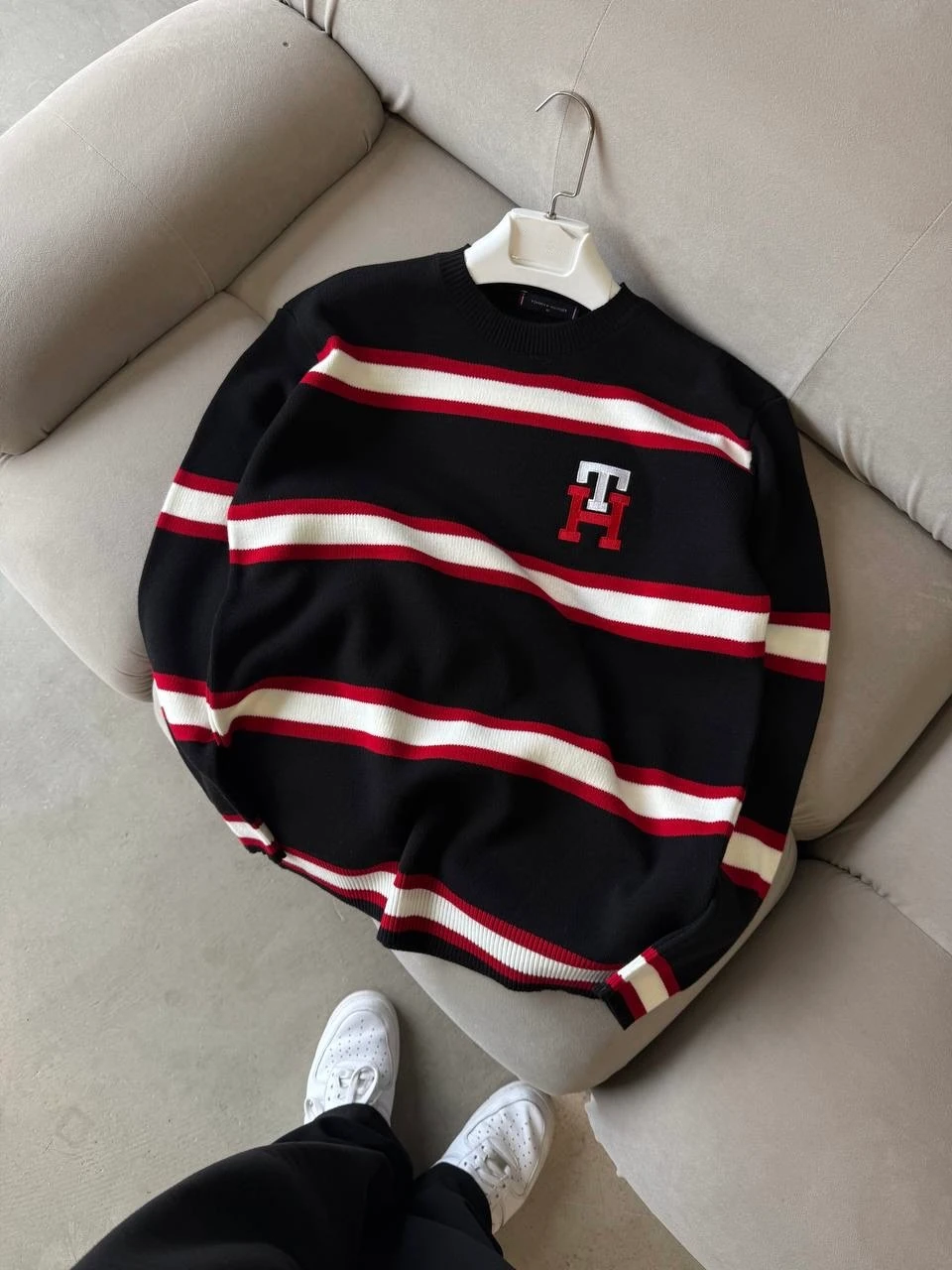 TMY Premium TH Detaylı Şeritli Triko - Siyah