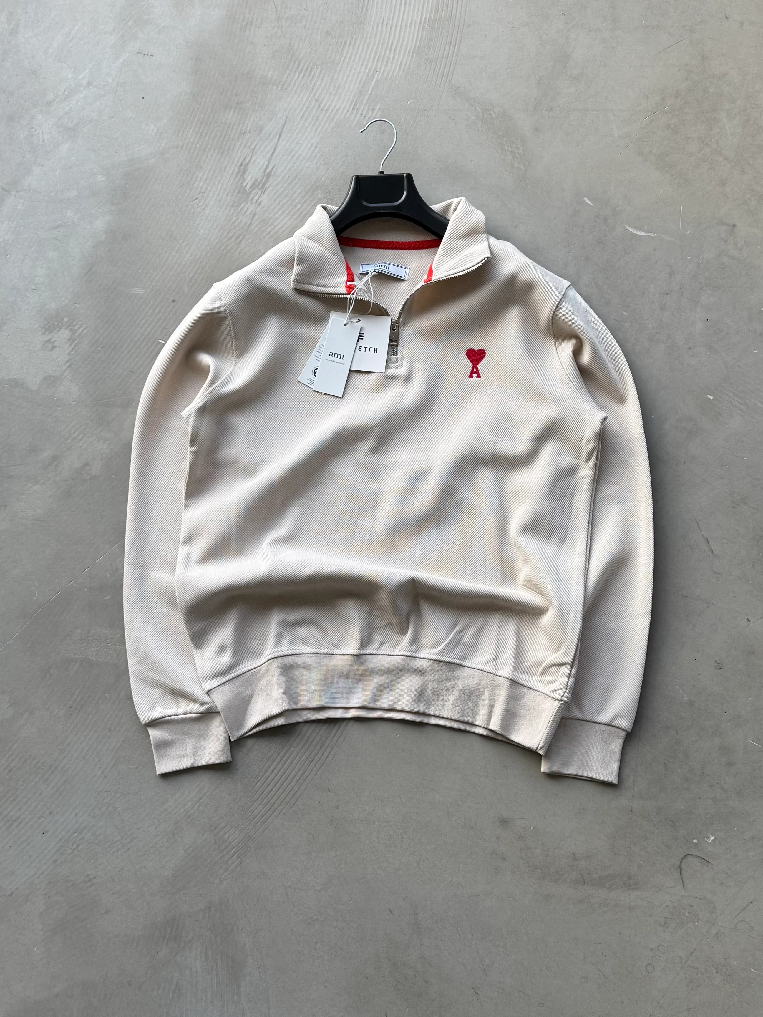 AP Yarım Fermuarlı Nakışlı Sweatshirt - Beyaz