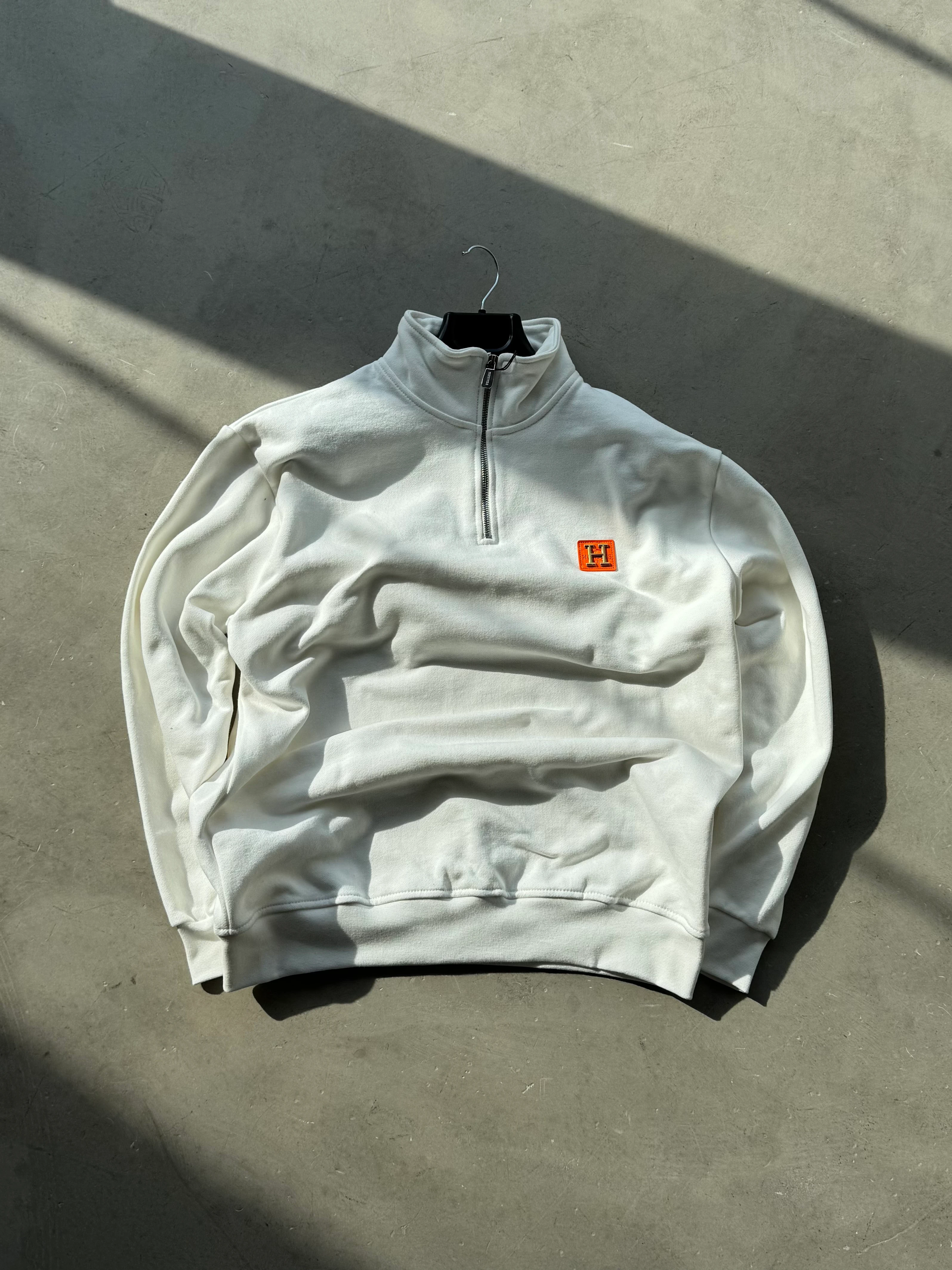 HM Premium Yarım Fermuar Sweatshirt - Beyaz
