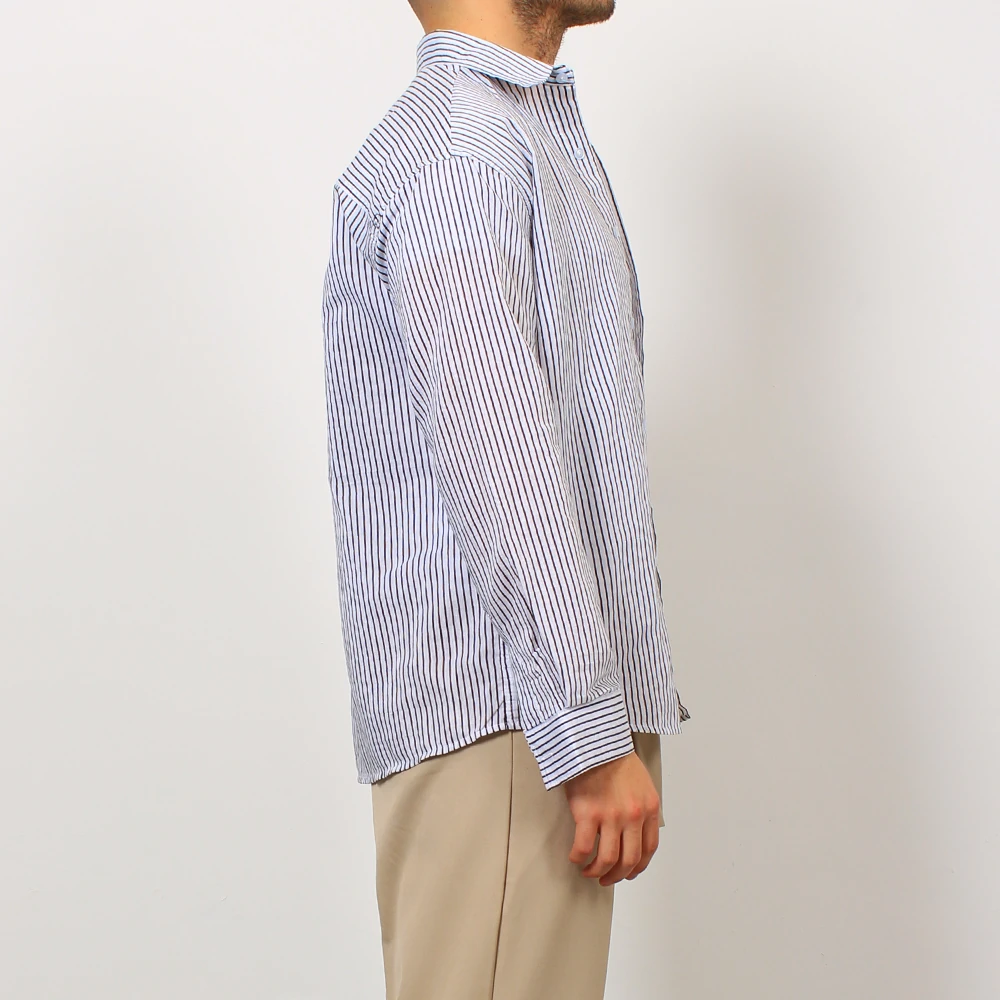 Geniş Çizgili Keten - Normal Gömlek