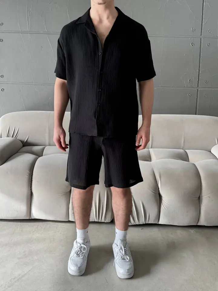 Kısa Kollu Keten Şort Takım