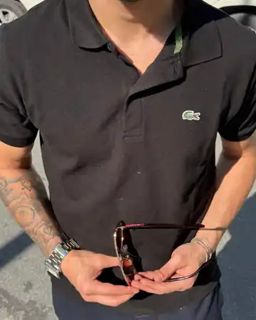 Sol Göğüs Yeşil Logo Nakışlı Polo Yaka T-Shirt - Siyah