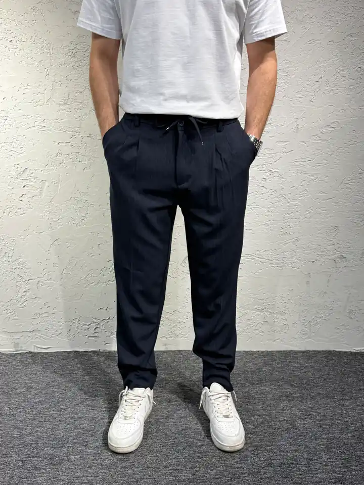 Bağcıklı Çizgili Kumaş Pantolon