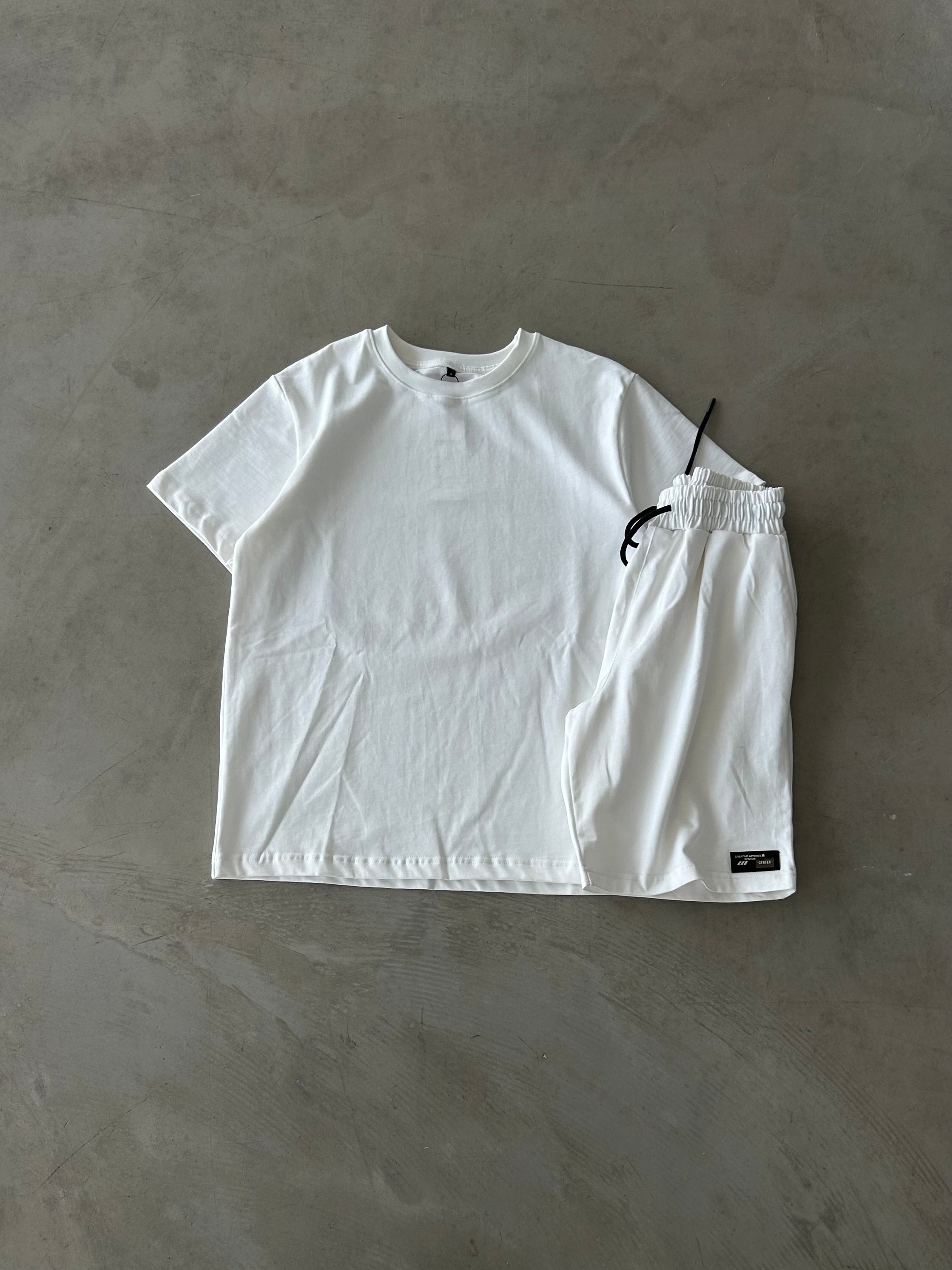 Premium Tshirt Şort Takım - Beyaz