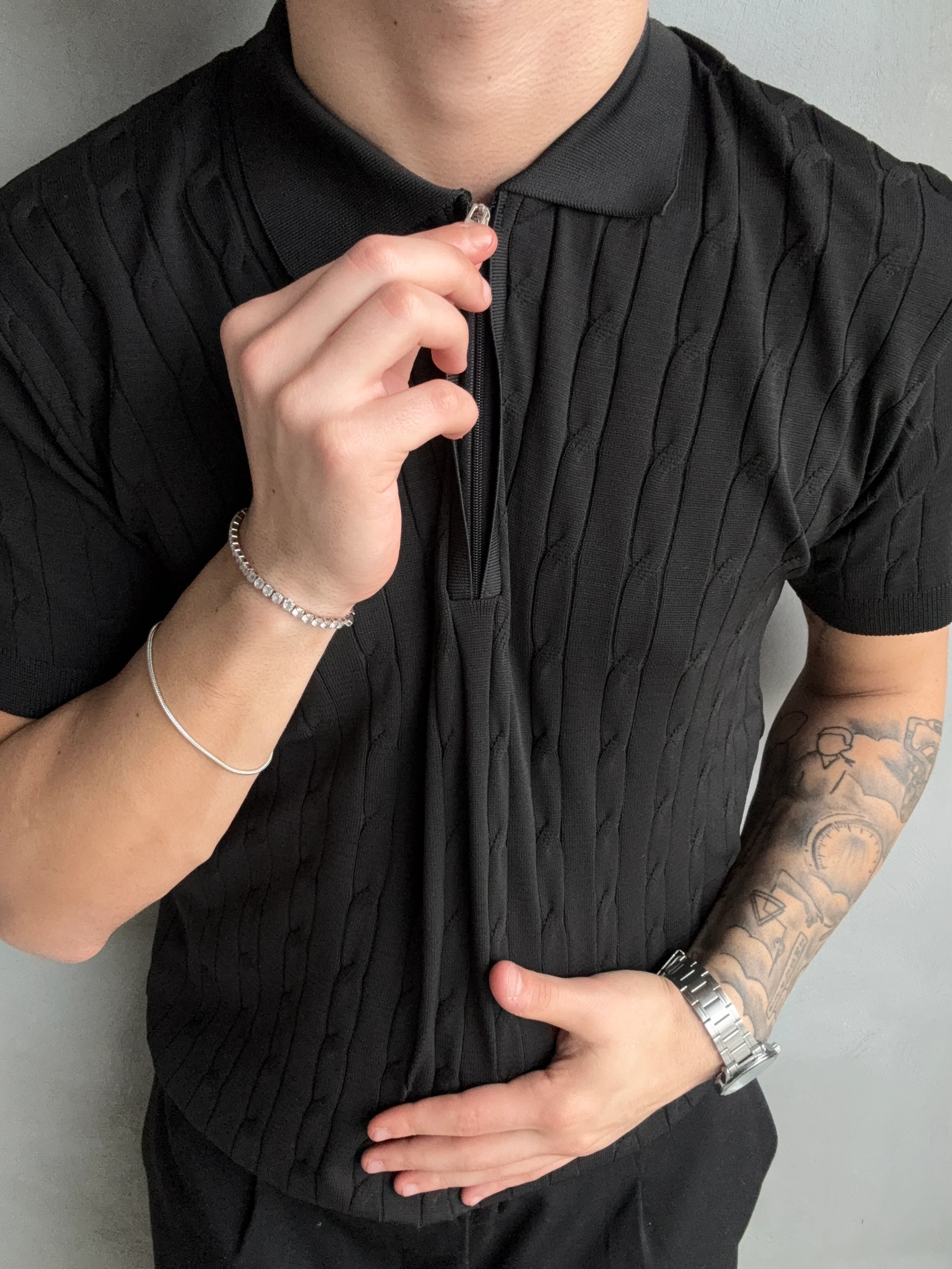 Saç Örgü Fermuarlı Triko Tshirt