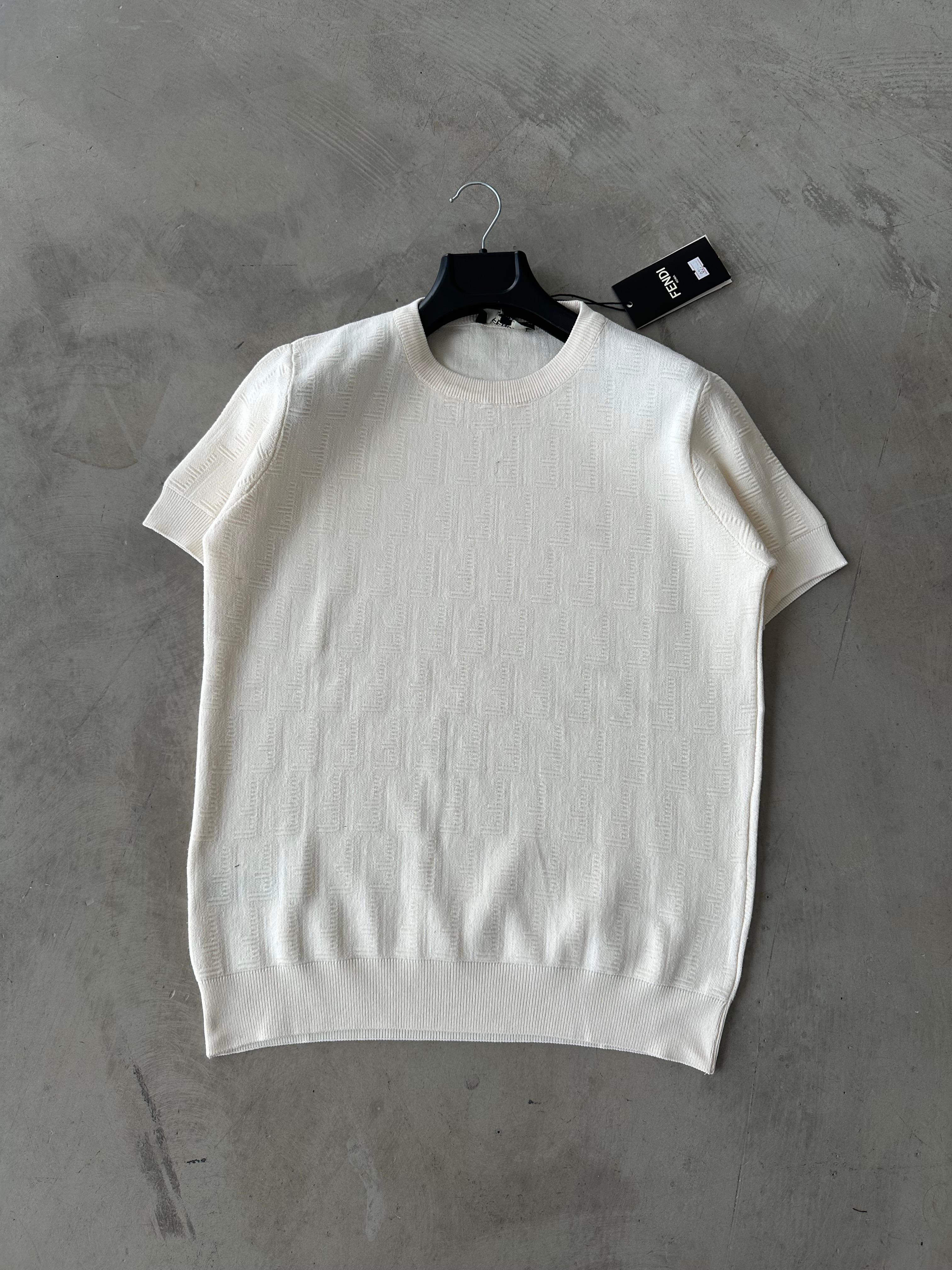 FND Nakışlı Basic Triko Tshirt - Beyaz